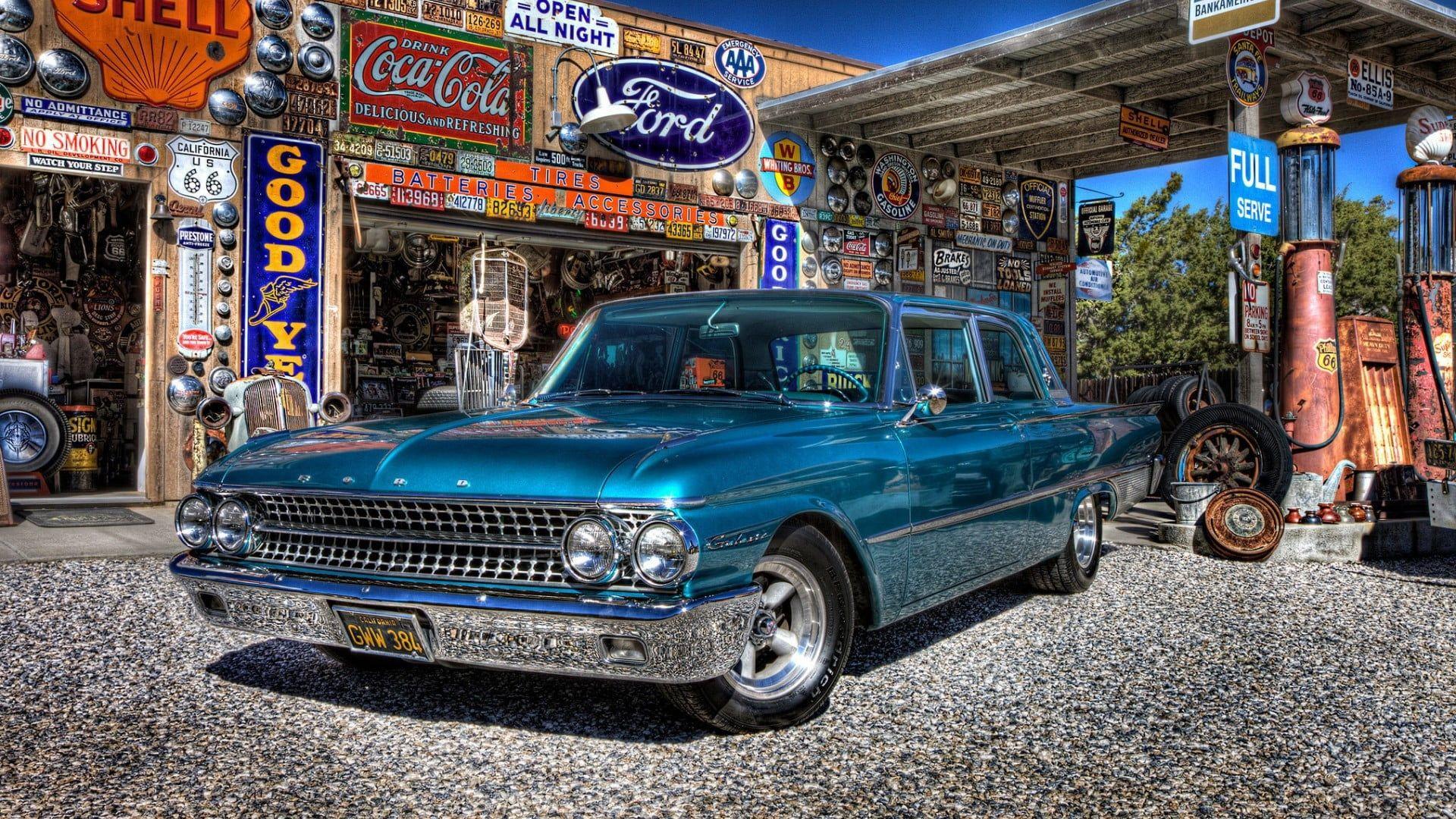 1920x1080 Classic blue Ford Thunderbird sedan, Ford, Vintage car HD