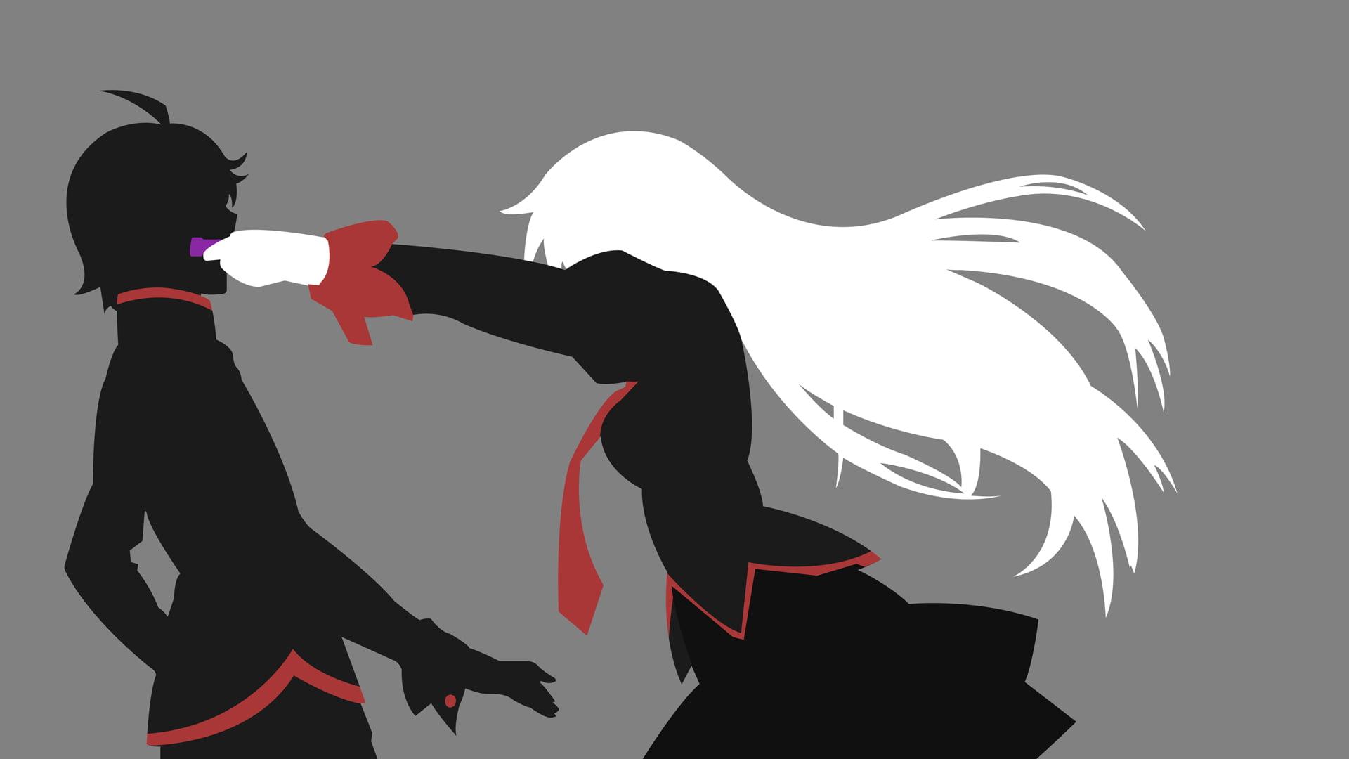 1920x1080 Male and female black and white anime character illustration