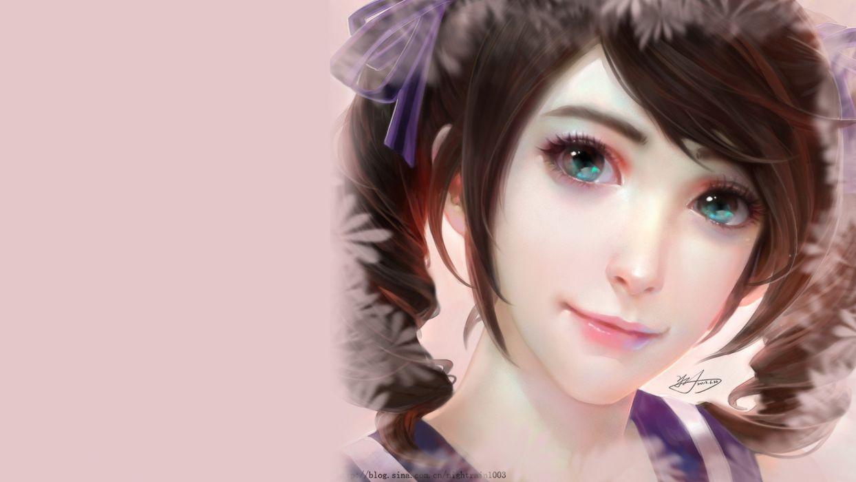 1244x700 Drawn fantasy Painted girls japanese woman with big eyes wallpaperx1080