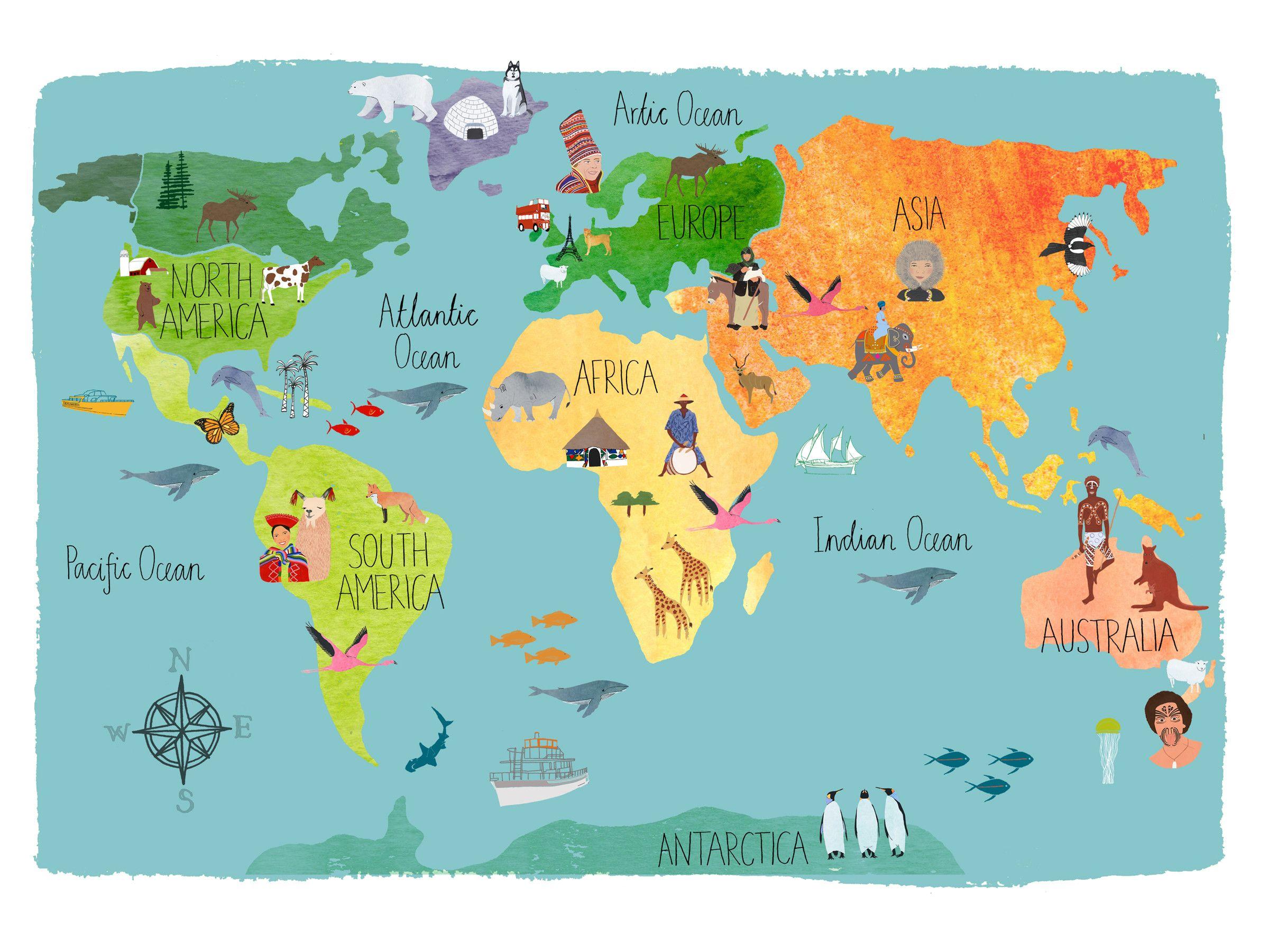 2400x1800 World Map Wallpaper for Kids