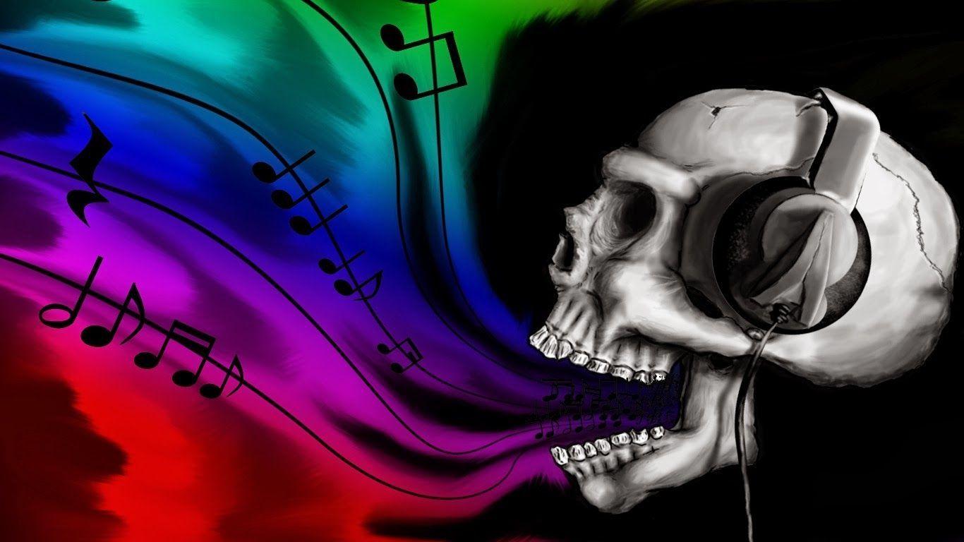 blue skulls music notes wallpaper