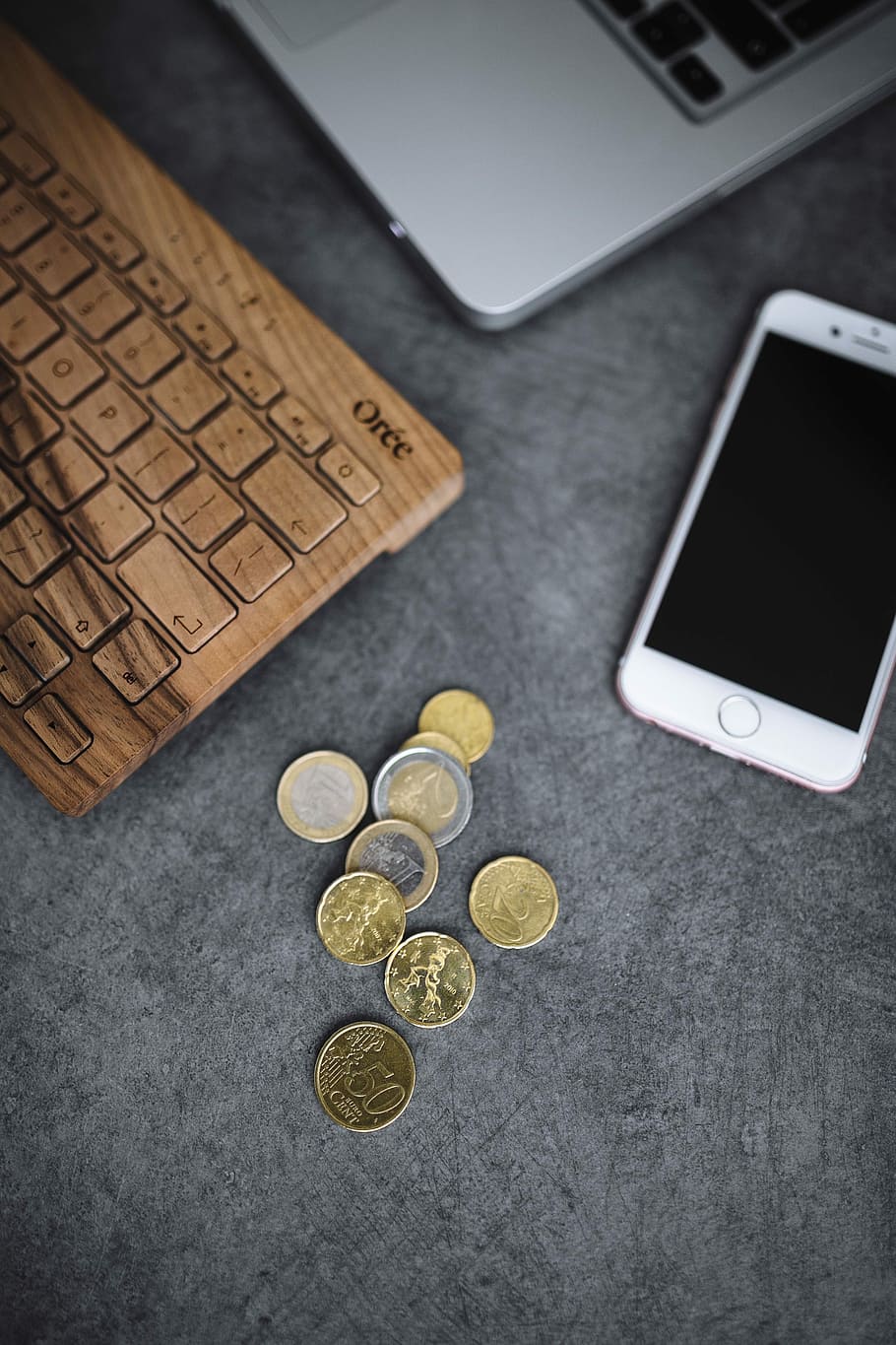 910x1365 HD wallpaper: Euro coins currency of the European Union, keyboard