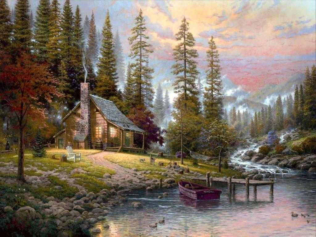 1024x768 Log Cabin Wallpaper