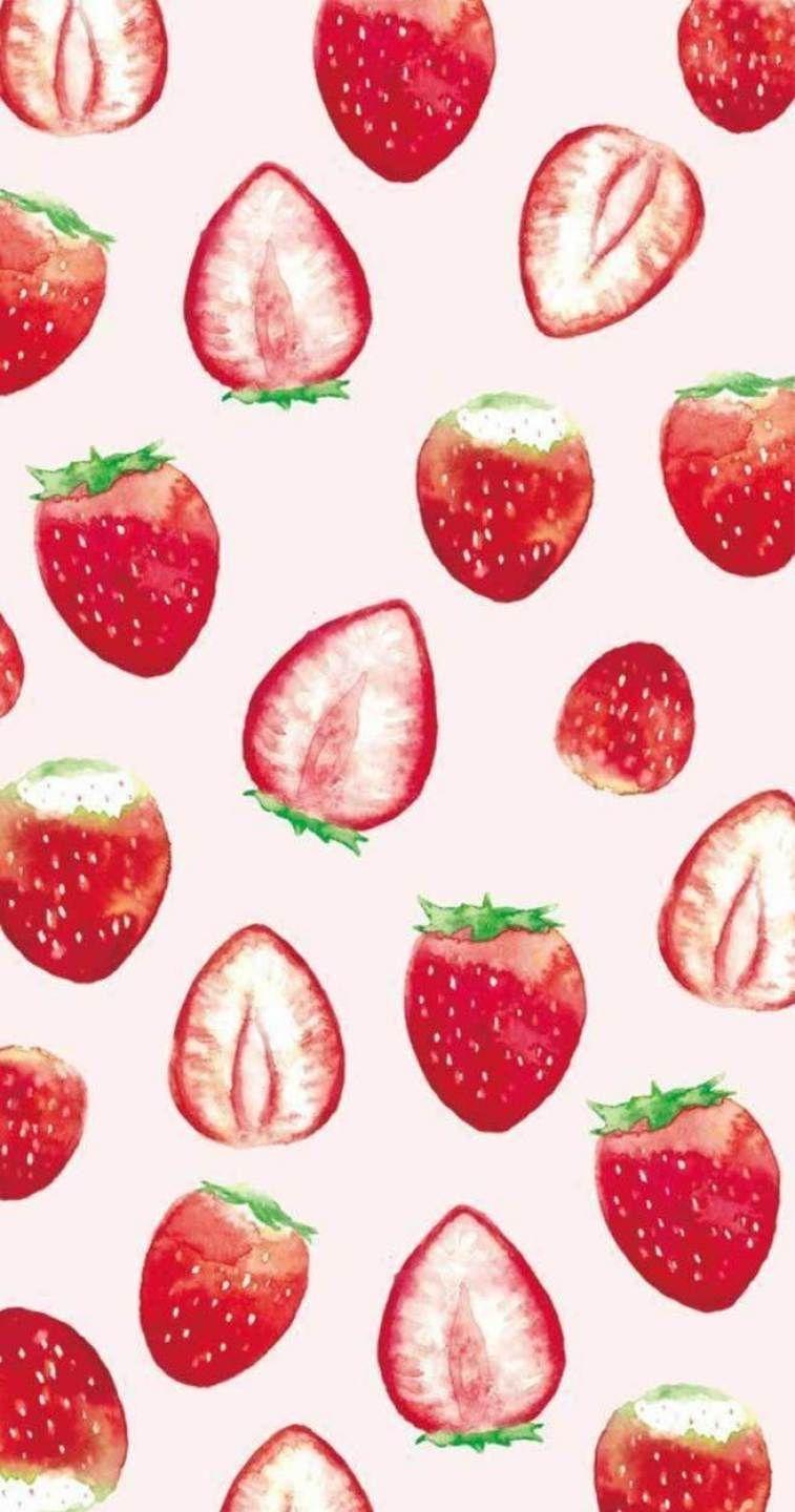 757x1440 strawberry watercolor. Download cute wallpaper