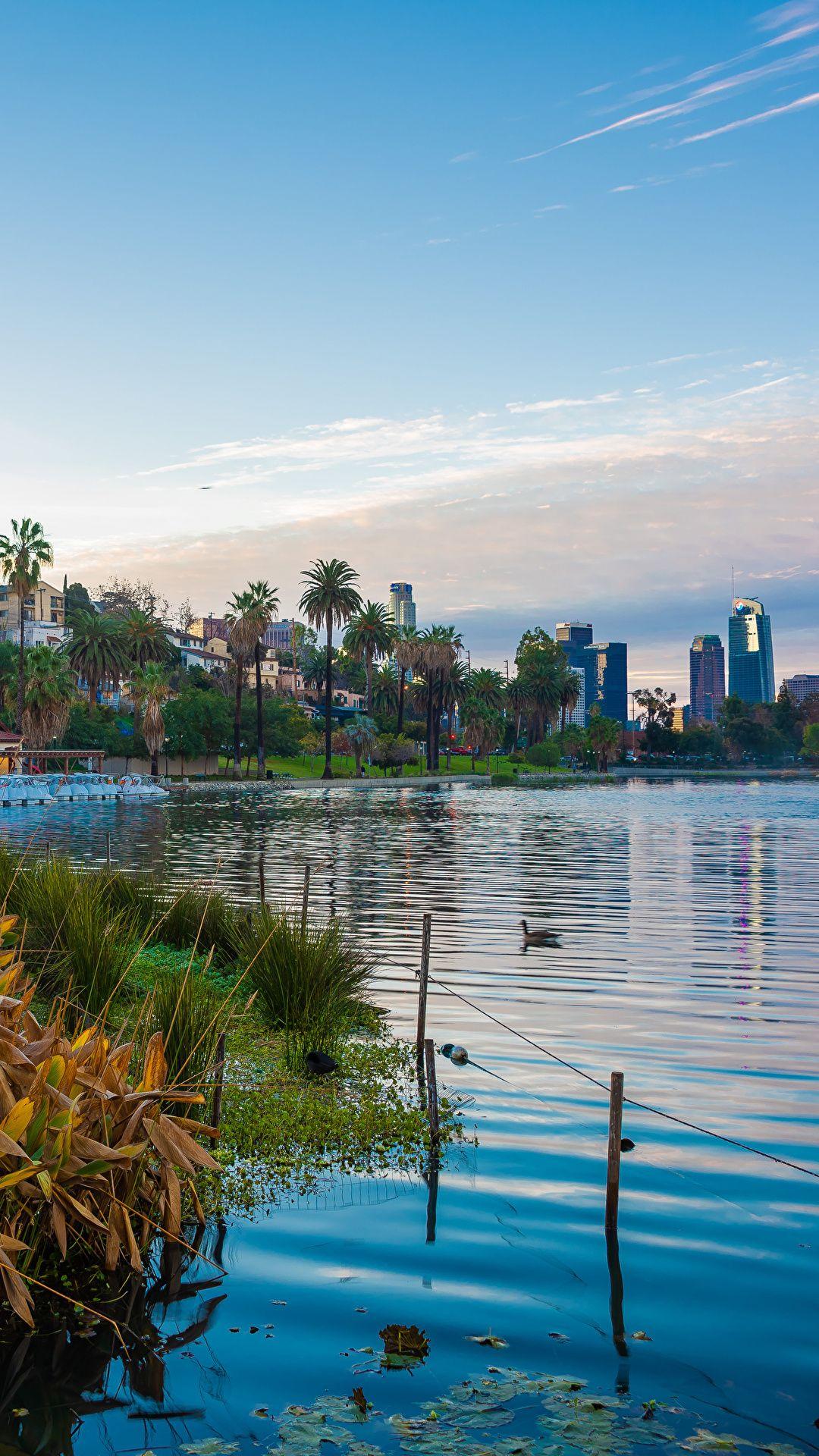 1080x1920 Picture Los Angeles USA Fountains Echo Park Lake Nature 1080x1920