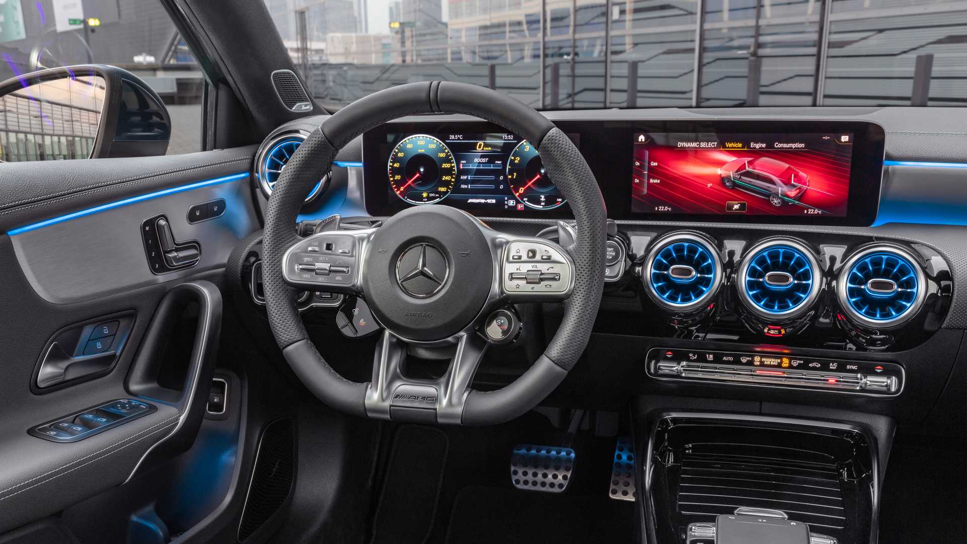 1920x1080 Mercedes AMG A 35 Sedan Interior Steering Wheel Wallpaper