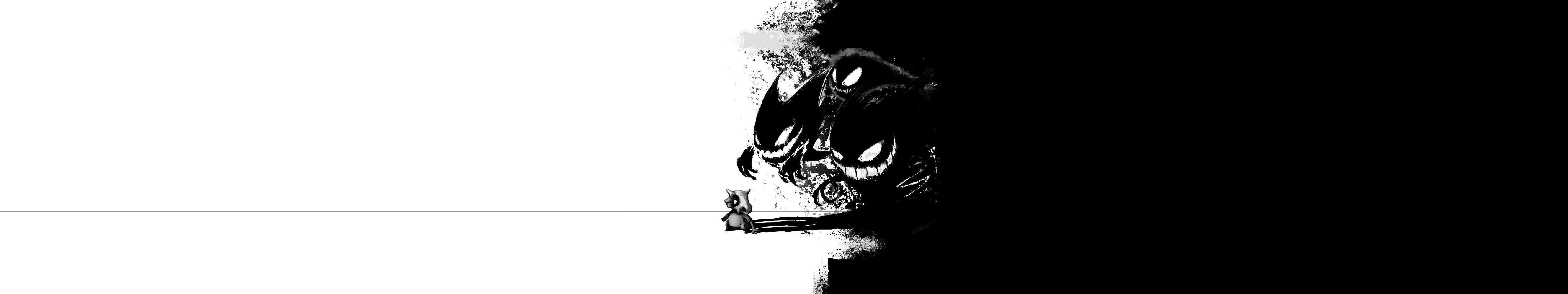 5760x1080 triple, Monitor, Screen, Wallpaper, Black, White, Fear, Blanc, Noir, Peur, Nightmare, Cauchemard, Racoon, Raton, Laveur, Draw, Dessin Wallpaper HD / Desktop and Mobile Background