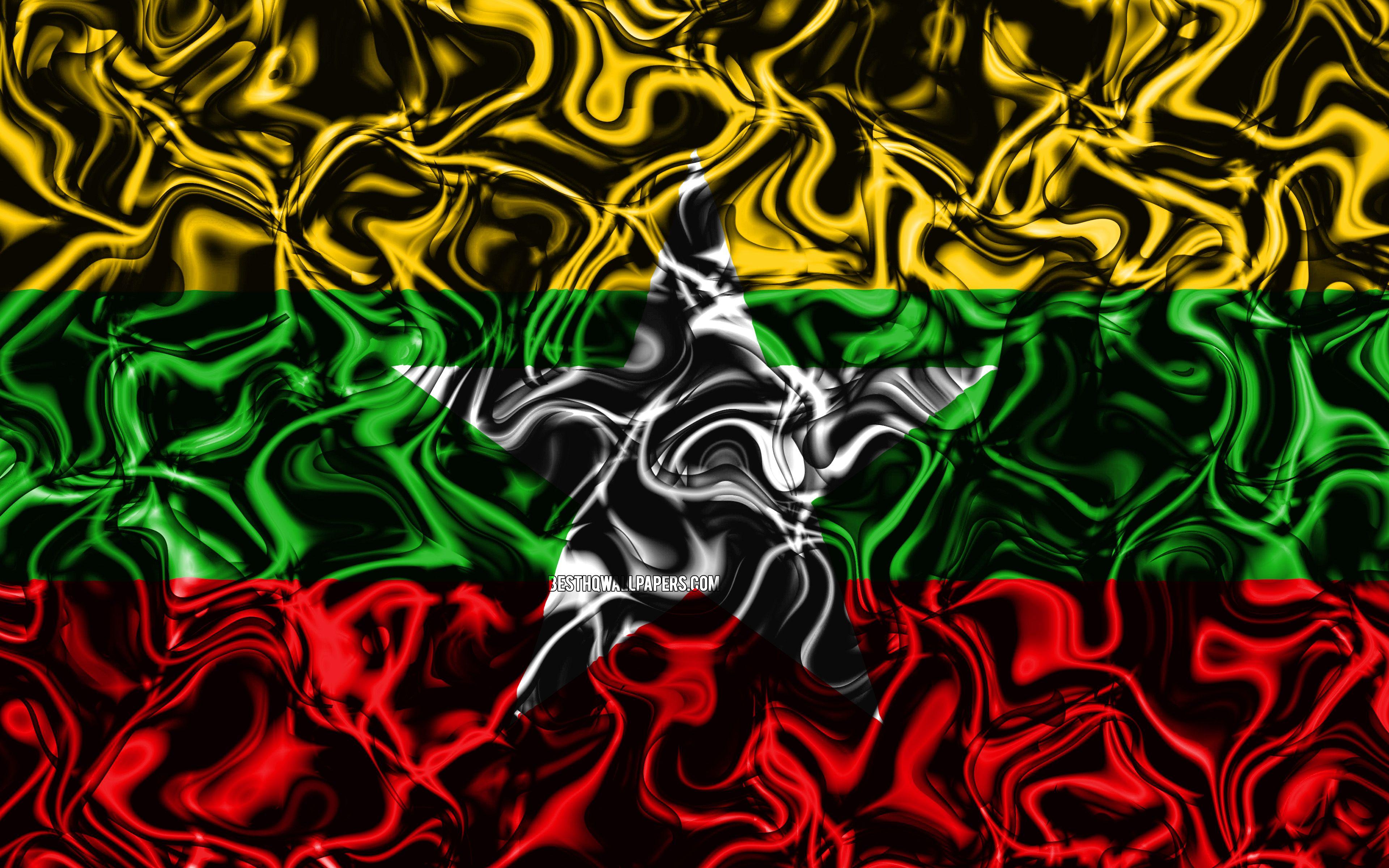 3840x2400 Download wallpaper 4k, Flag of Myanmar, abstract smoke, Asia