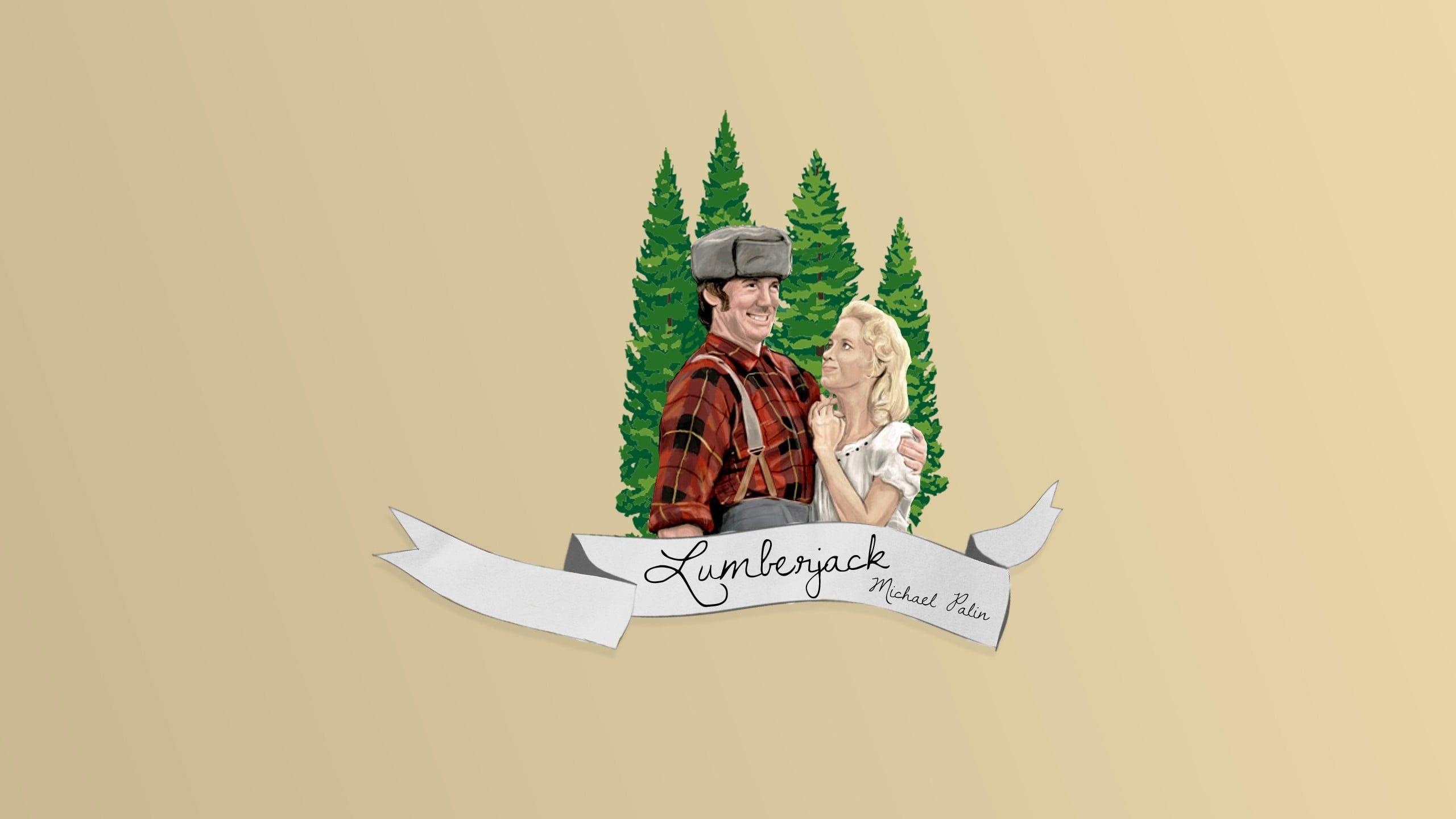 2560x1440 Lumberjack painting, Monty Python, minimalism, trees, humor HD