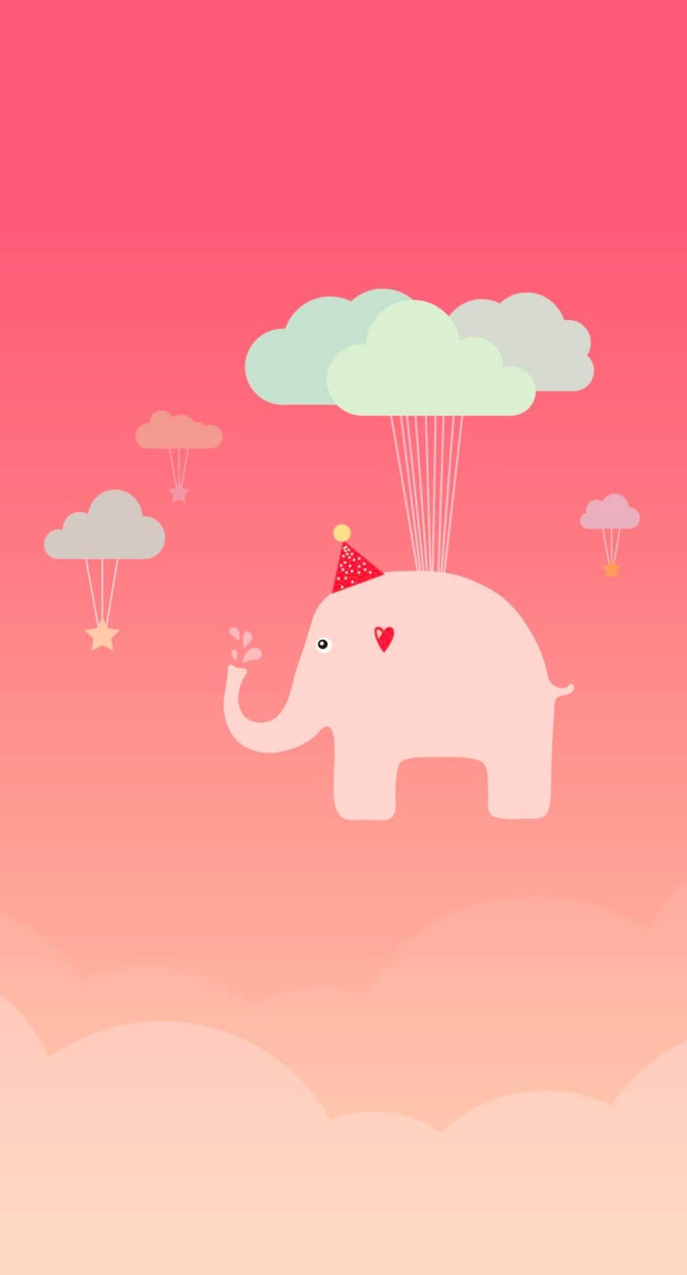 1398x2592 Cute peach illustration elephant. wallpaper.sc iPhone8Plus