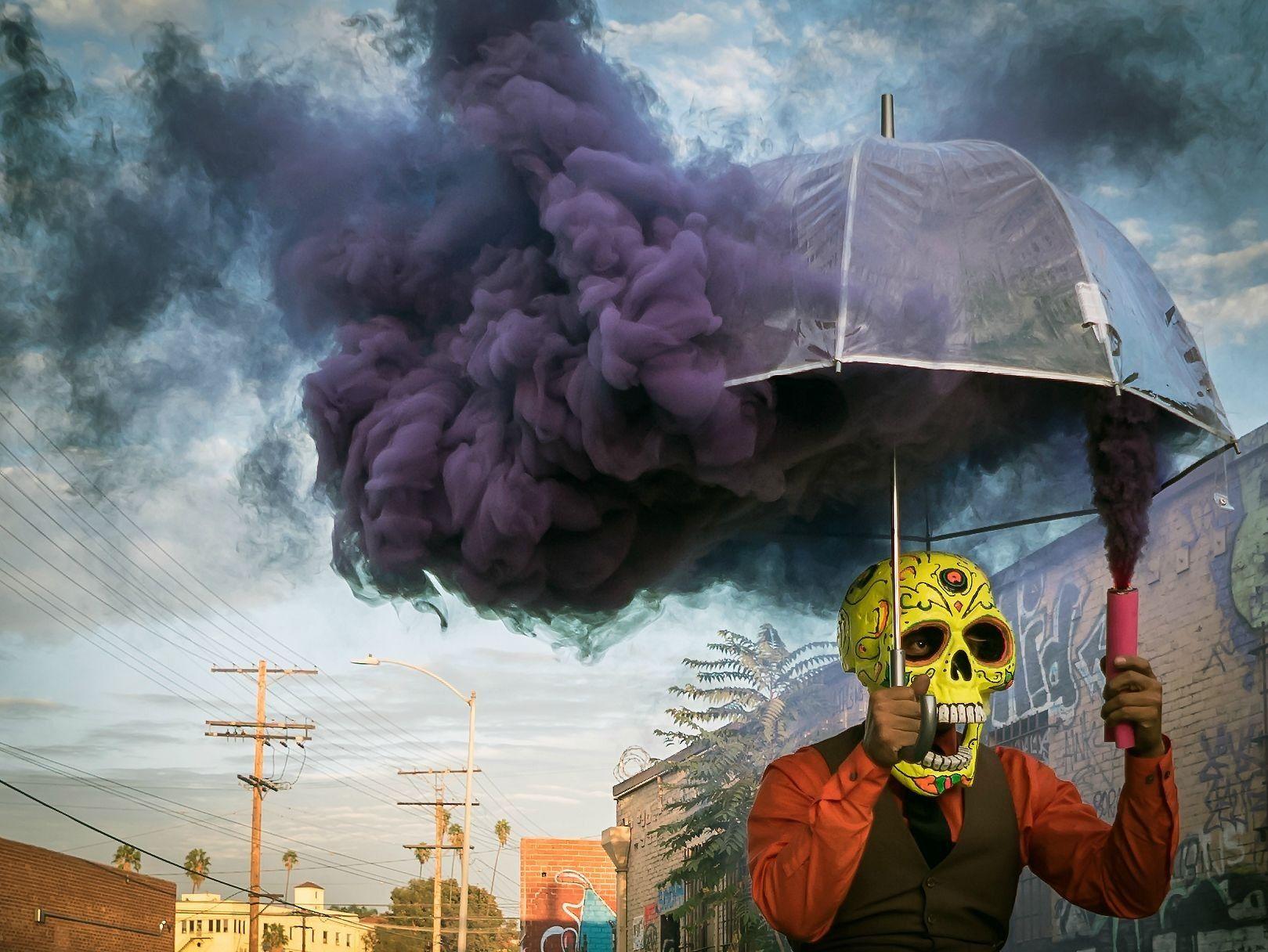 1619x1216 Skull, Umbrella, Smoke, Digital Art Wallpaper HD