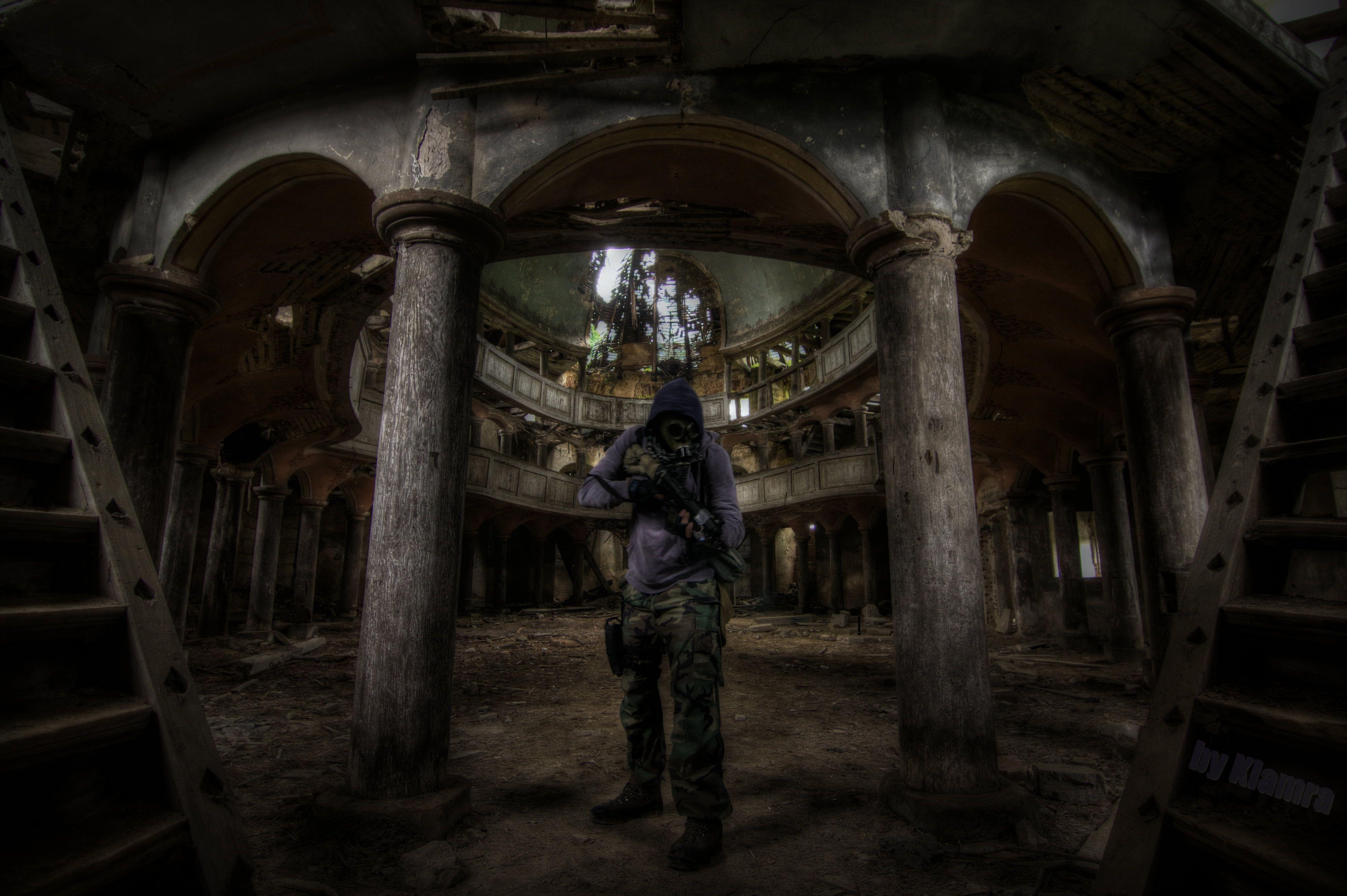 4000x2662 480x800px. free download. HD wallpaper: Poland, urbex, gas masks