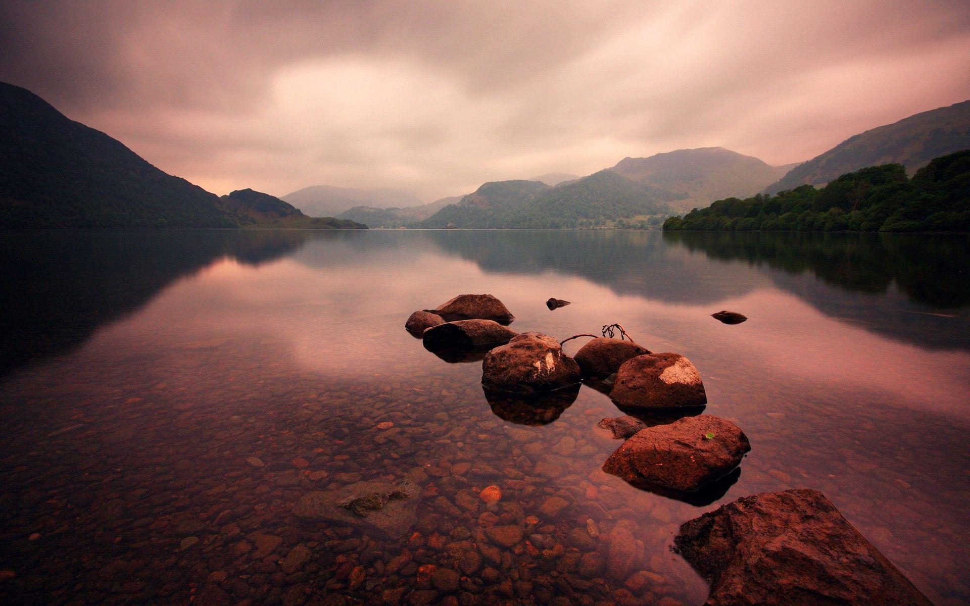 1920x1200 mountains, rocks, United Kingdom, overcast, lakes, rivers