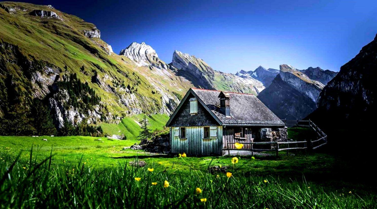 1488x828 Nature Landscape Cabin Mountain Grass Shrubs Fence