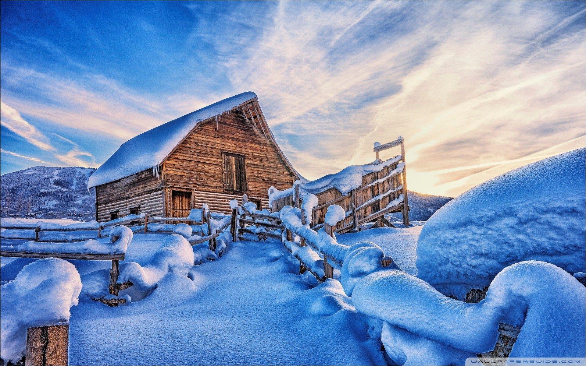1920x1200 Snowy Cabin, Mountains, Winter