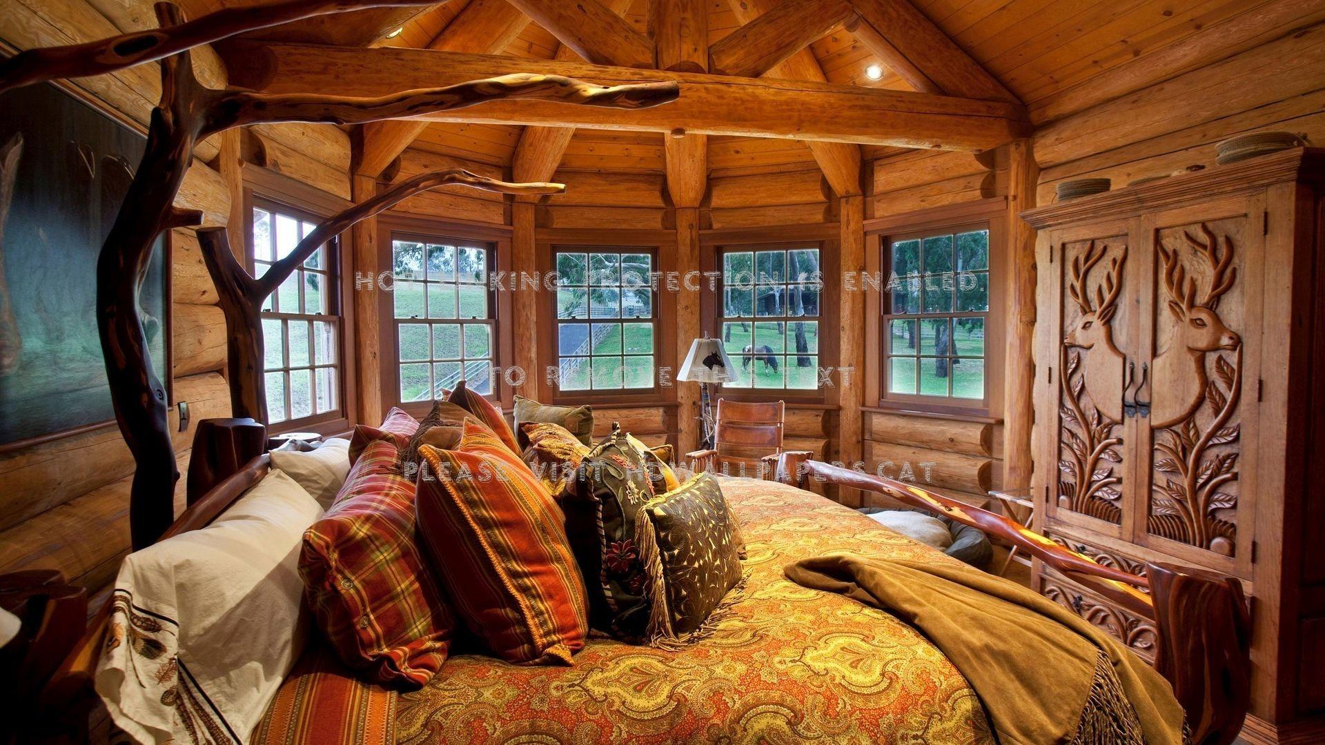 1920x1080 bedroom in a rustic cabin wood house window