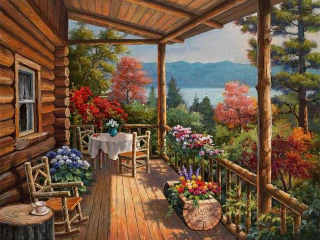1024x768 Cottage In Autumn Wallpaper