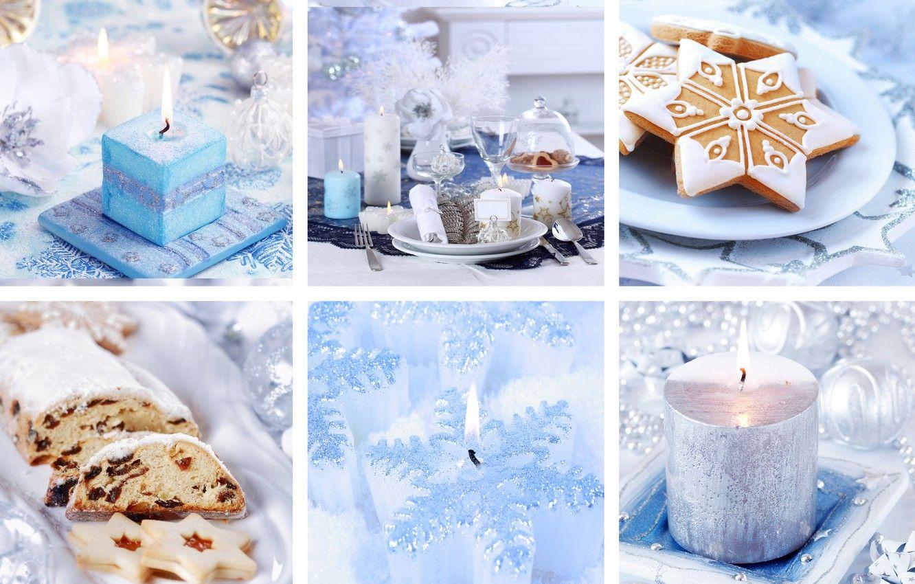 1332x850 Wallpaper holiday, blue, collage, new year, candles, cookies