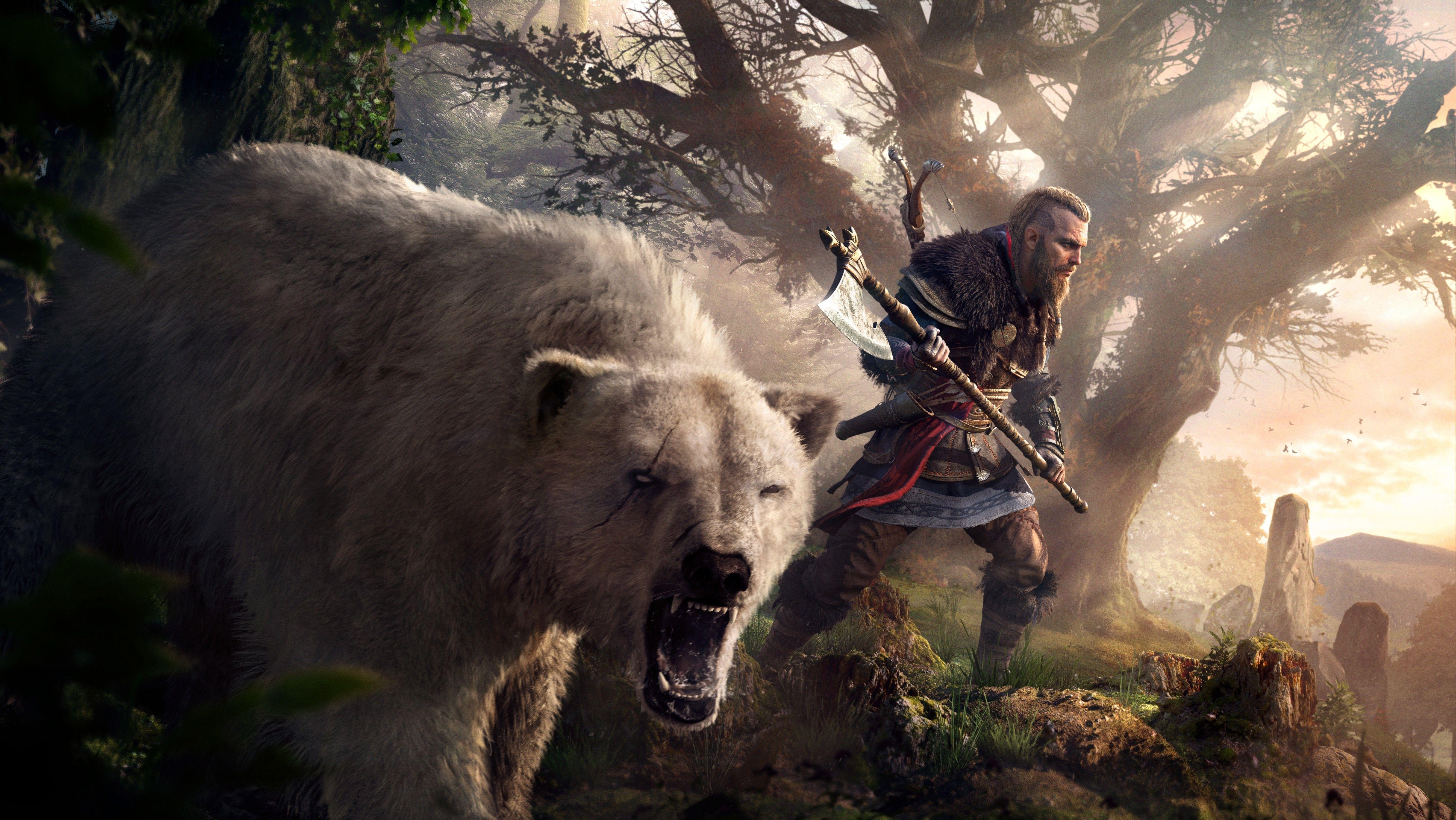 5329x3000 Eivor & Polar Bear Assassins Creed Valhalla Wallpaper, HD Games 4K