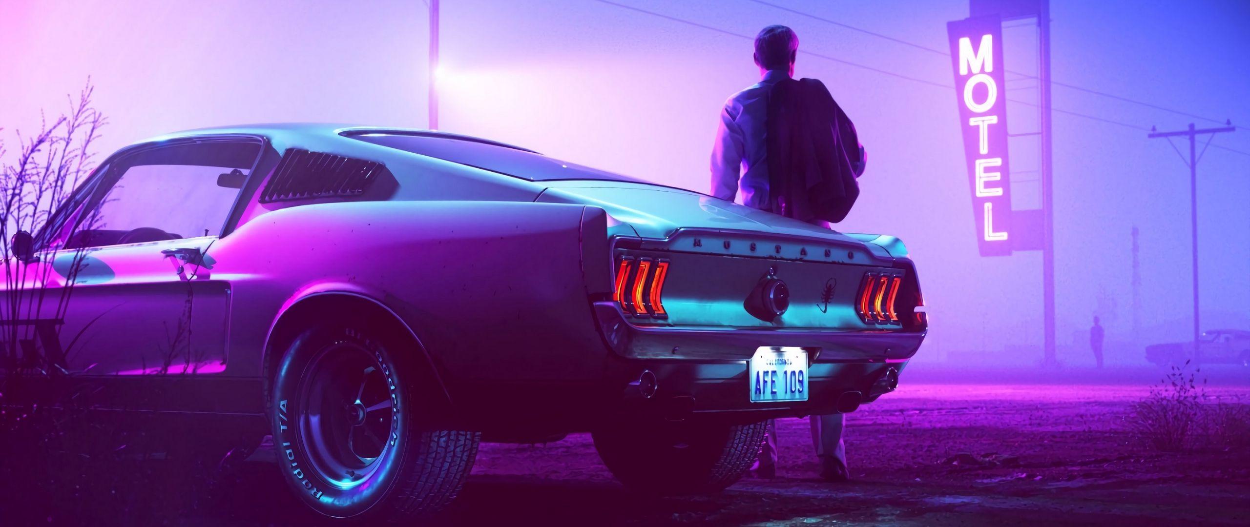 2560x1080 Download wallpaper 2560x1080 car, neon, man, sign dual wide 1080p