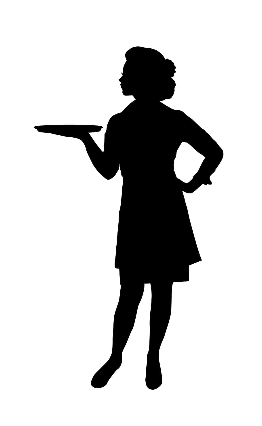 910x1480 HD wallpaper: Woman waitress in silhouette, waiter, serving