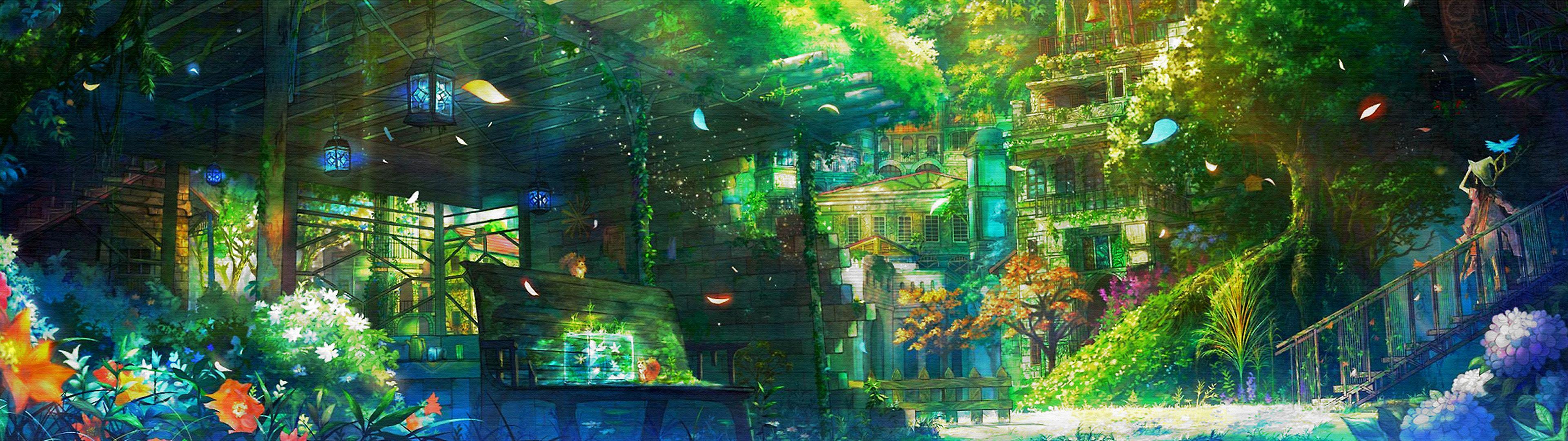 dual monitor landscape anime drawings live wallpaper