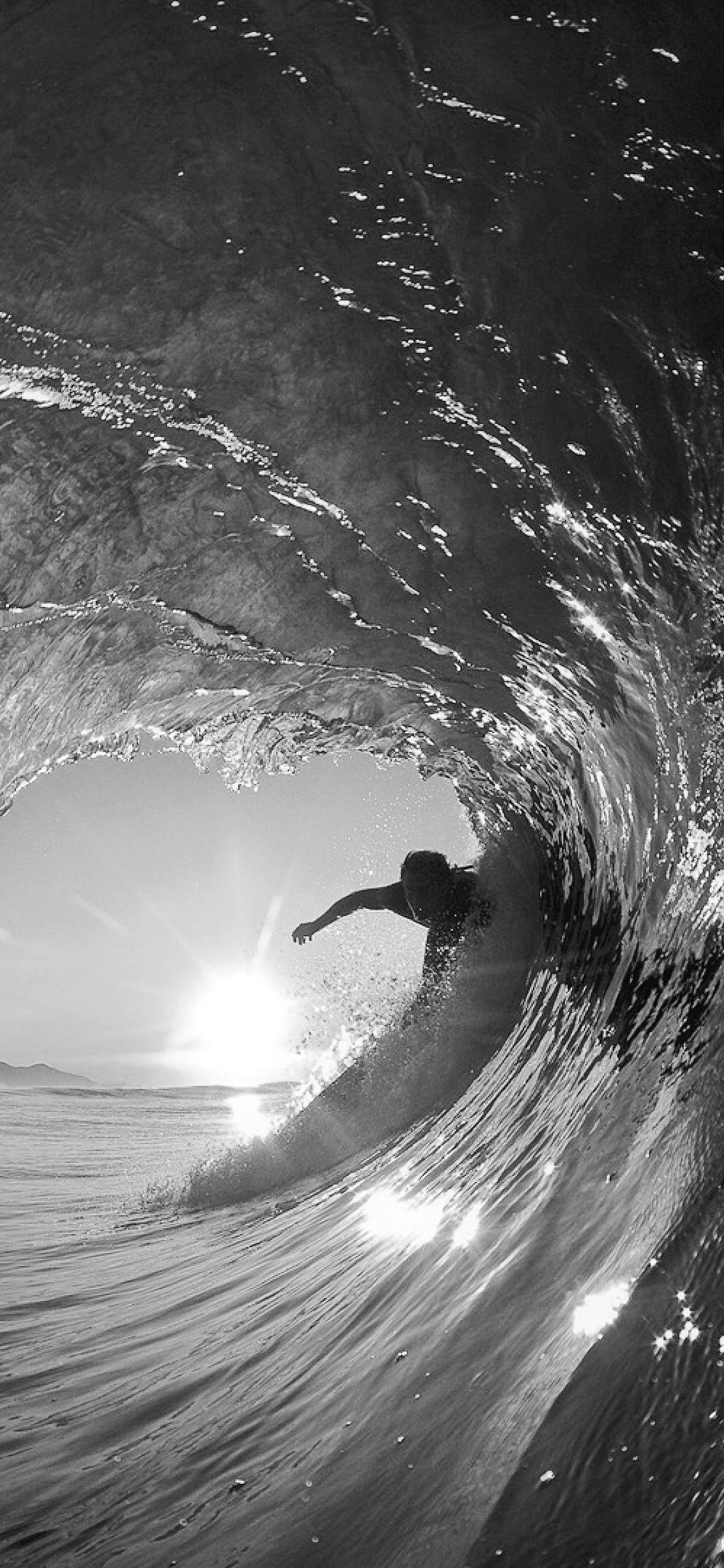 1125x2436 Surf Wave Sea Nature Sunshine Bw Dark