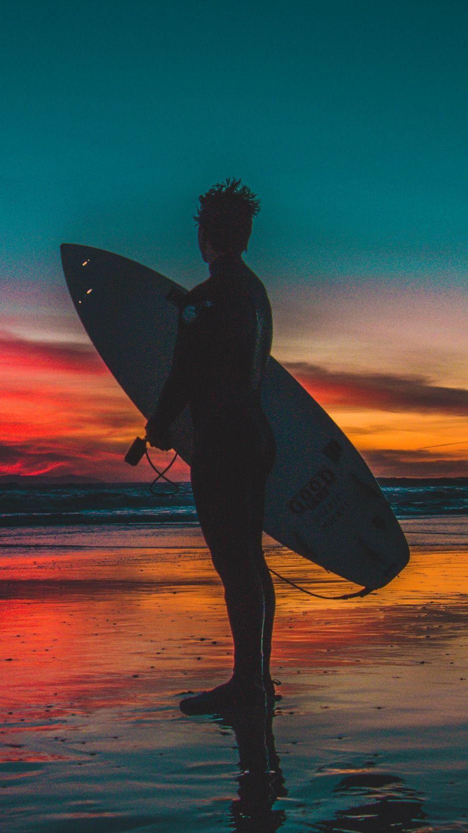 938x1668 Download wallpaper 938x1668 surfer, surfing, shore, sunset