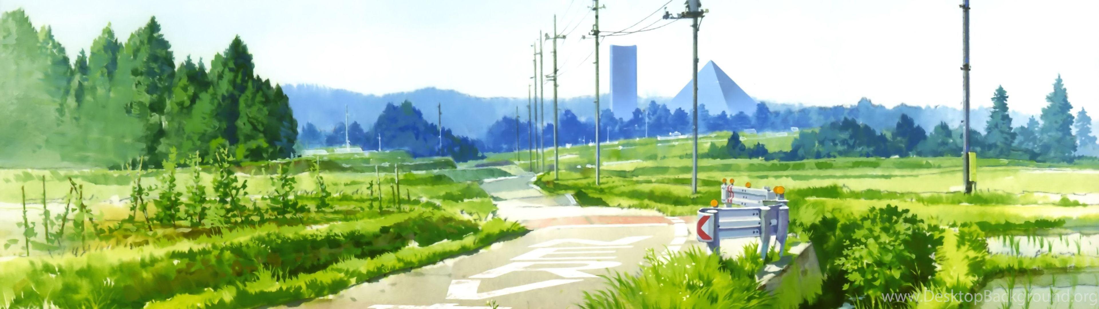 dual monitor wallpaper anime landscape