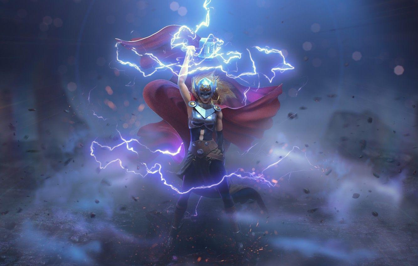 1332x850 Wallpaper girl, fantasy, Marvel, comics, blonde, digital art, Thor