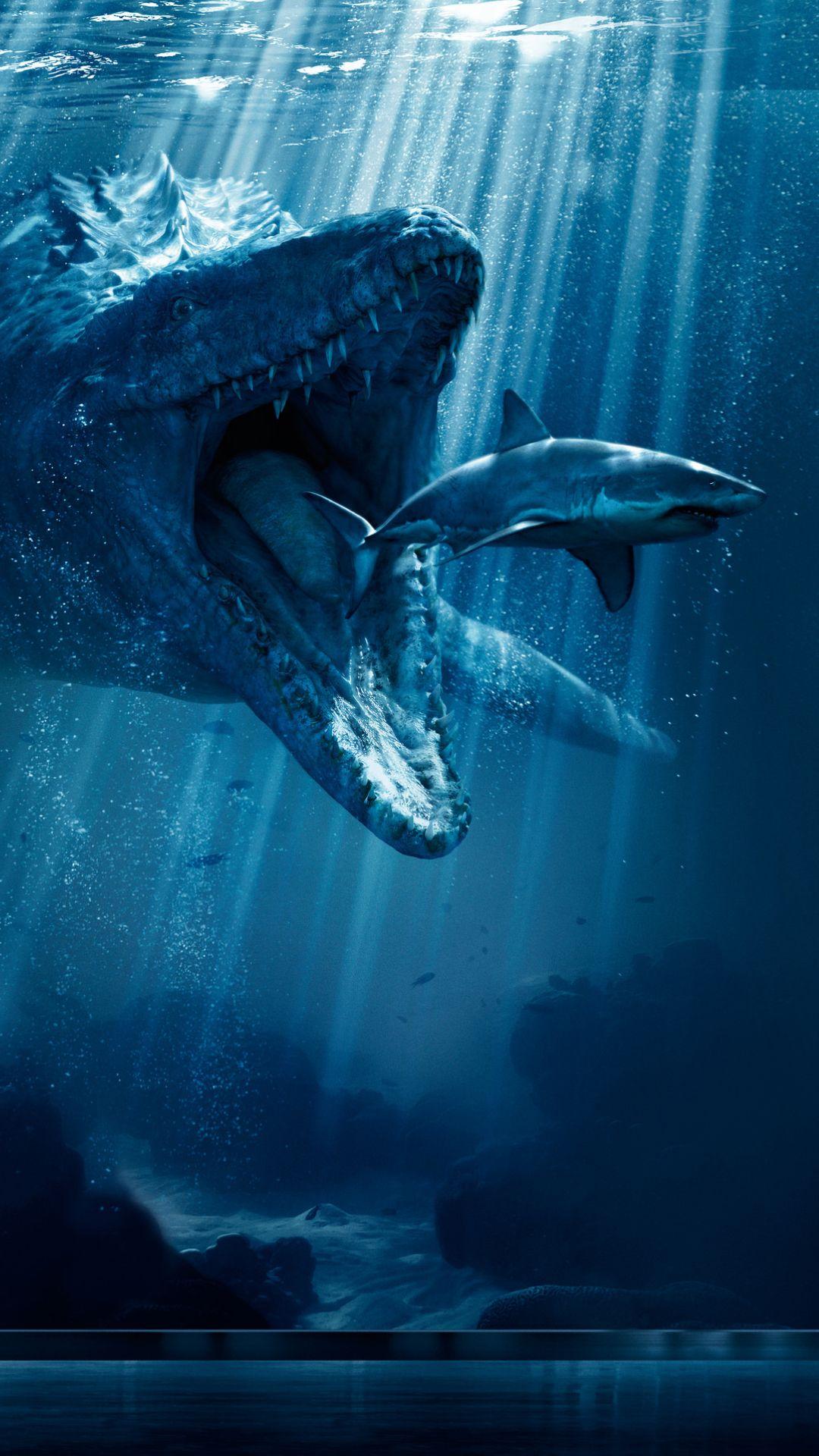1080x1920 Mosasaurus Shark Snack Poster From Jurassic World 2018