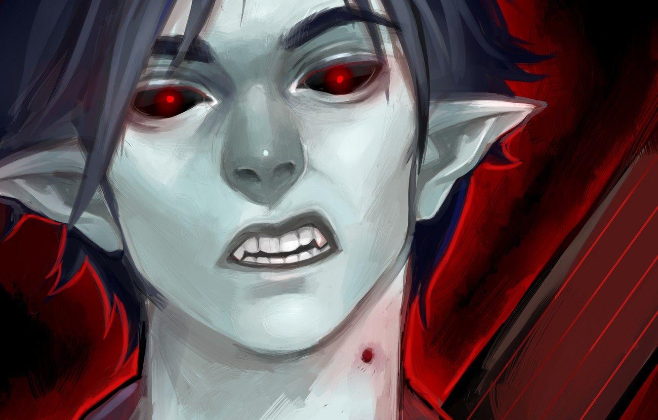 1332x850 Wallpaper trail, teeth, bite, art, vampire, guy, red eyes