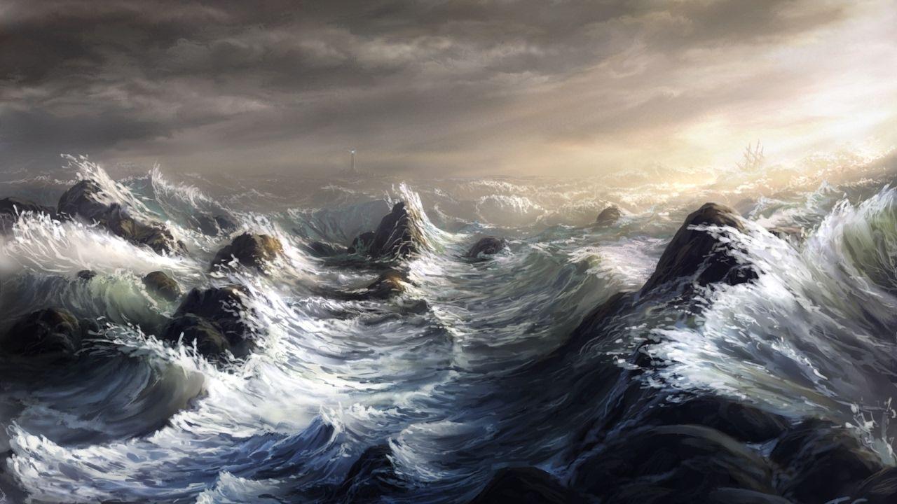 1280x720 Be Thankful For The Troubled Waters. Ocean wave drawing, Ocean