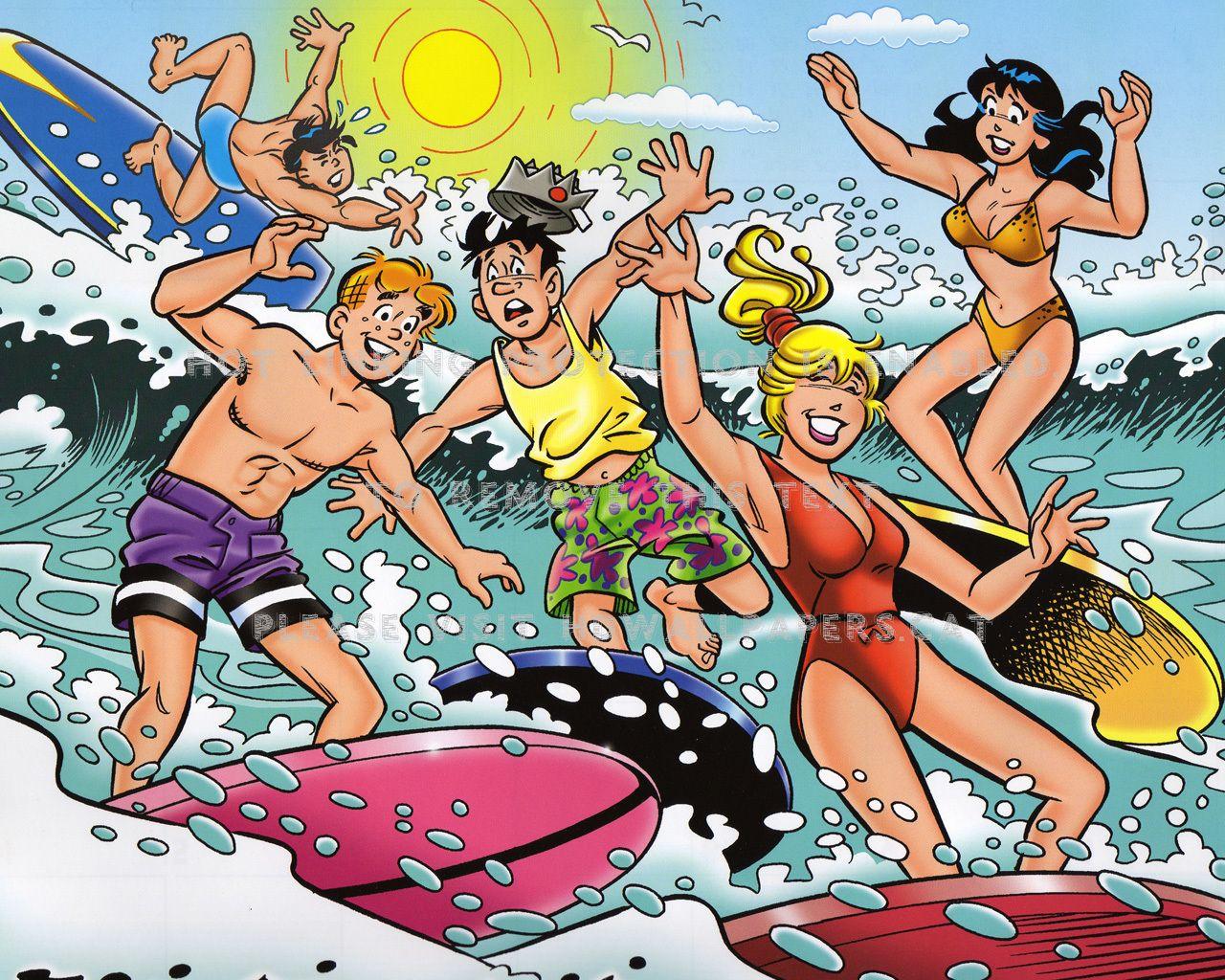 1280x1024 archie & friends on the beach reggie andrews