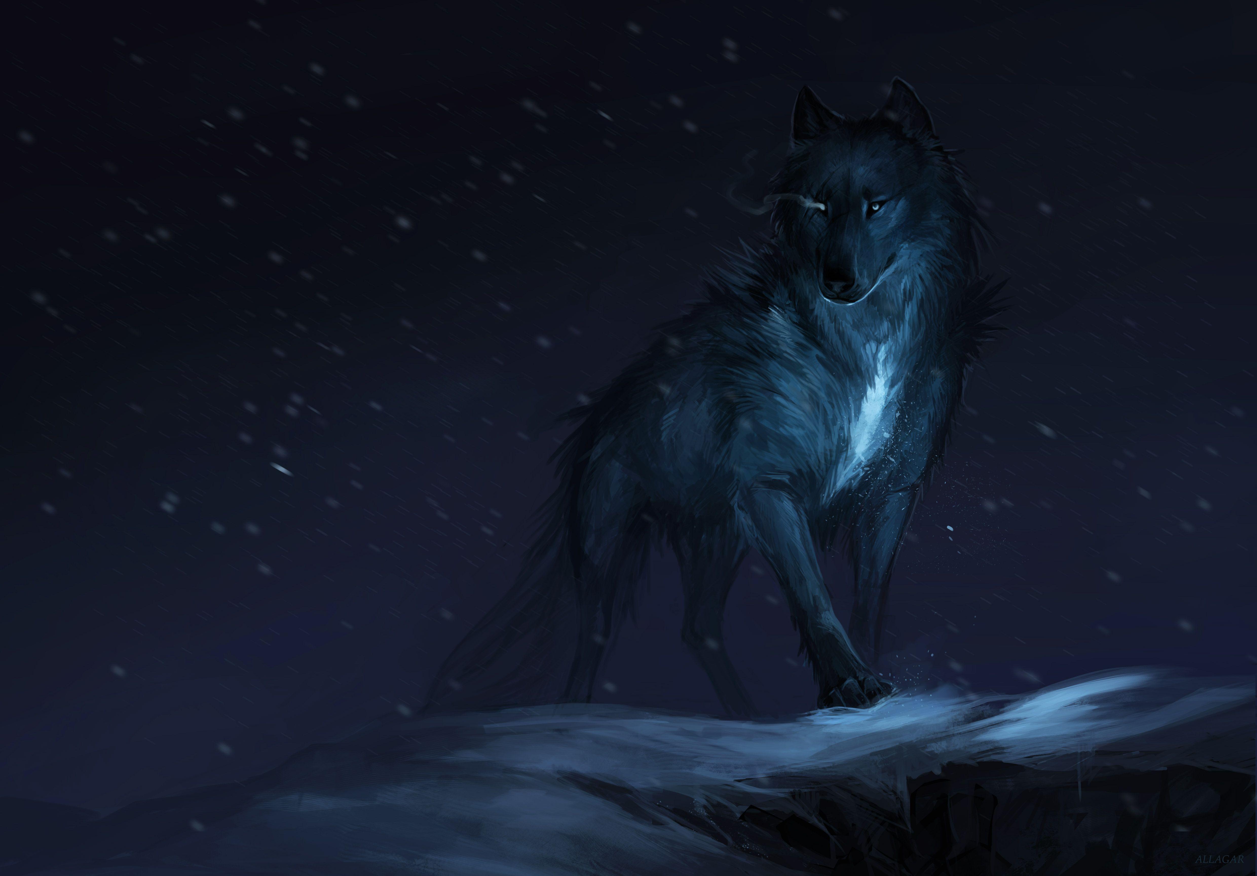 4961x3457 K, #Wolf, #Mythical, #Dark, #Winter. Creative Graphics
