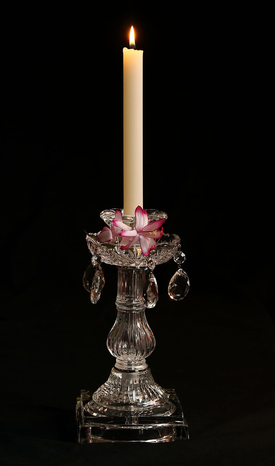 910x1543 HD wallpaper: white pillar candle on clear glass candle holder
