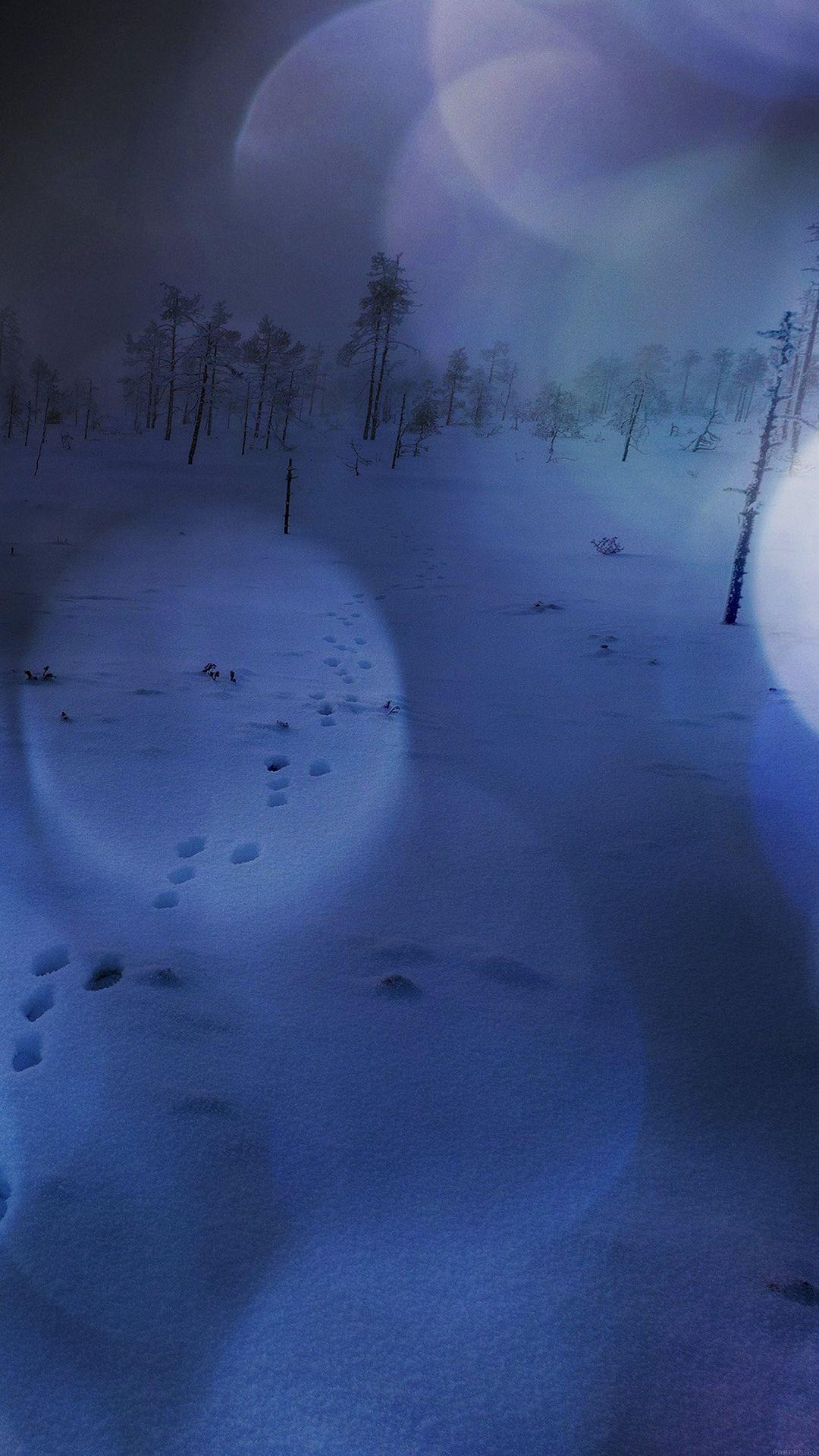 1080x1920 Snow Walk Winter Dark Blue Bokeh Footprints Nature iPhone 8
