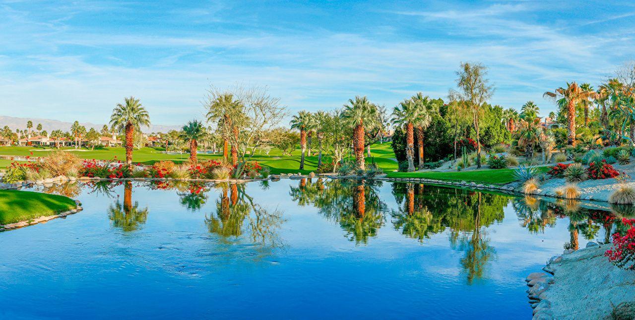 1280x646 Wallpaper California Usa Palm Desert Nature Lake Palms