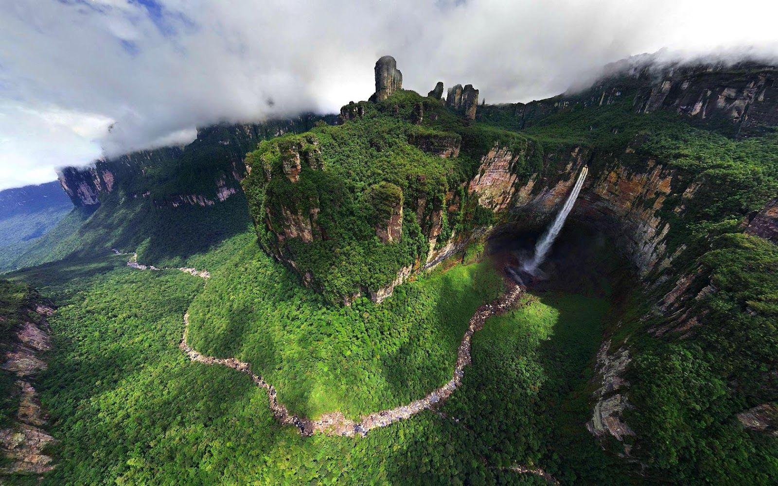 1600x1000 Mountains under Clouds and Waterfall Awesome HD Landscape Wallpaper