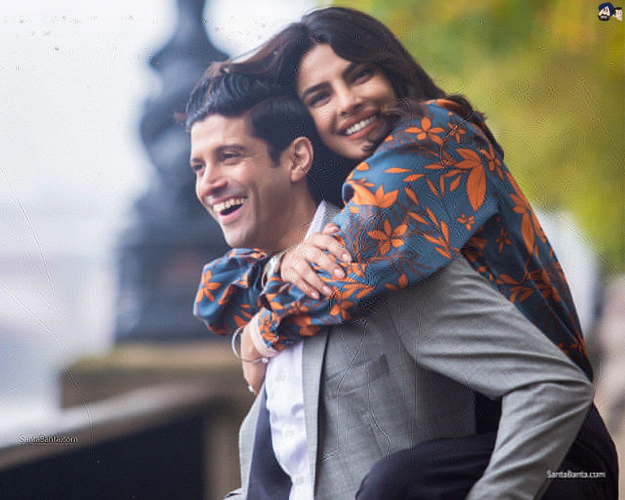 1280x1024 Farhan Akhtar and Priyanka Chopra as a happy couple in, The Sky is