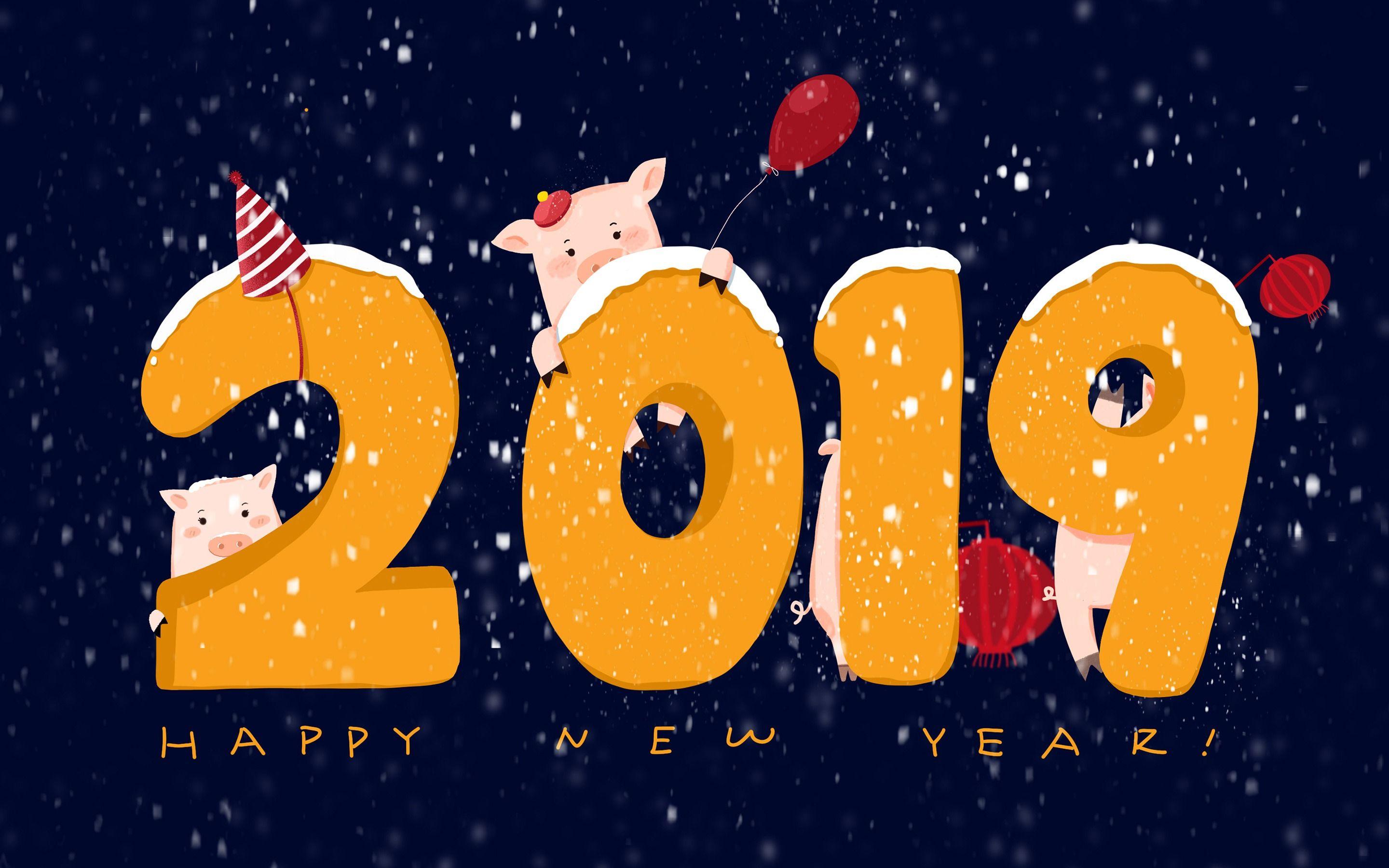 2880x1800 Happy New Year 2019 Winter Cute Pig Wallpaper New Year