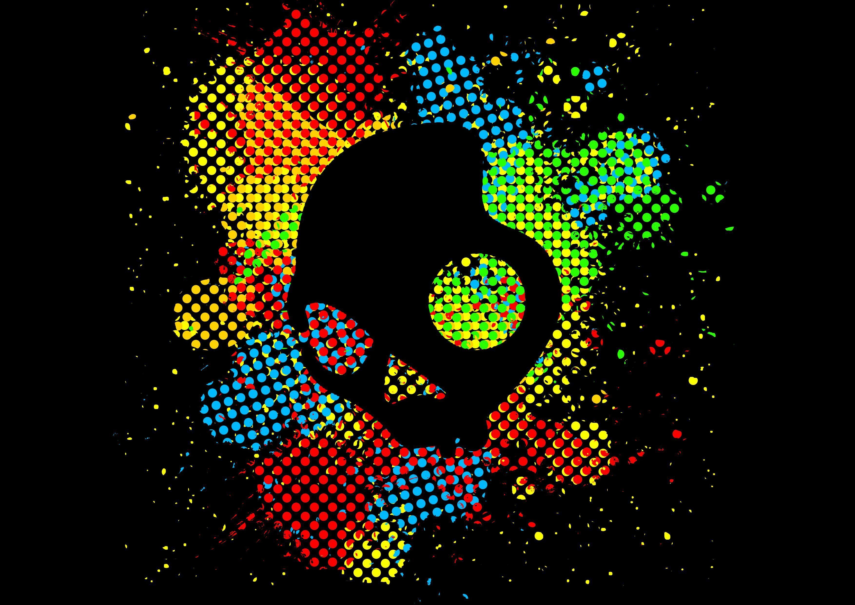 3508x2480 Colorful with black skull. Dark art illustrations, Android