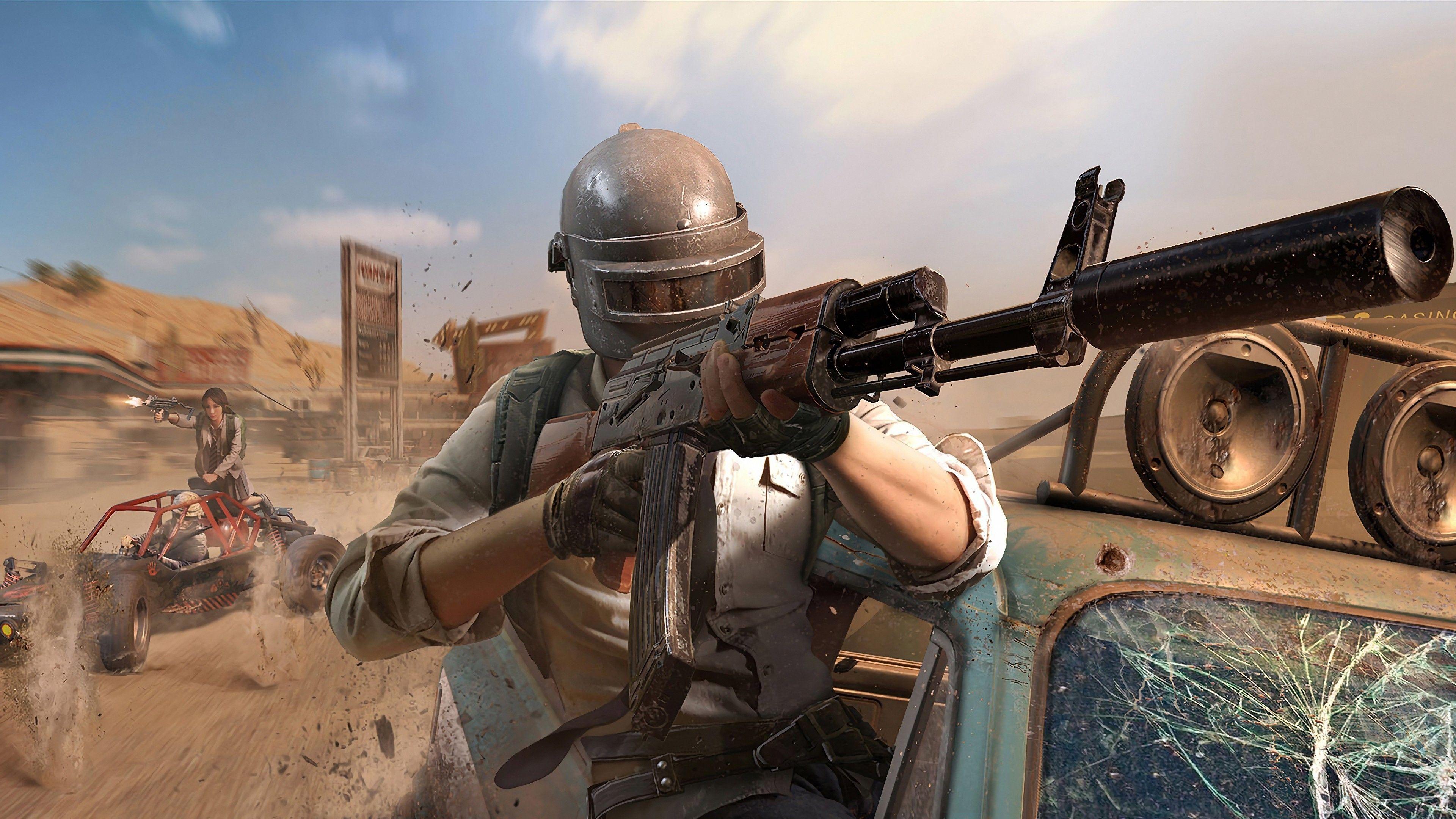 3840x2160 4K Photo of PUBG Game Player Man Gun Firing in Car