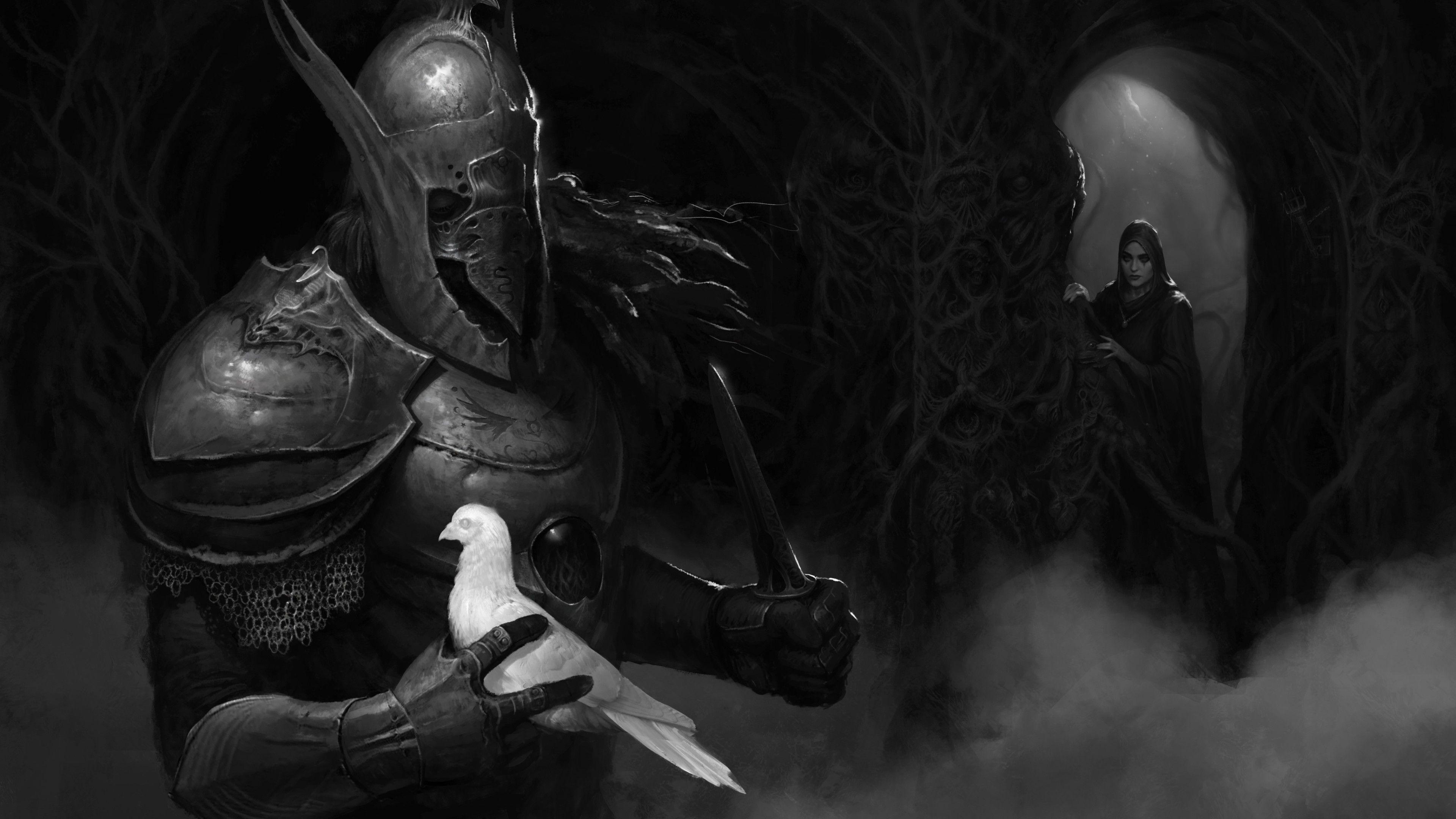 3840x2160 Wallpaper Warrior, dark, 4K, Art