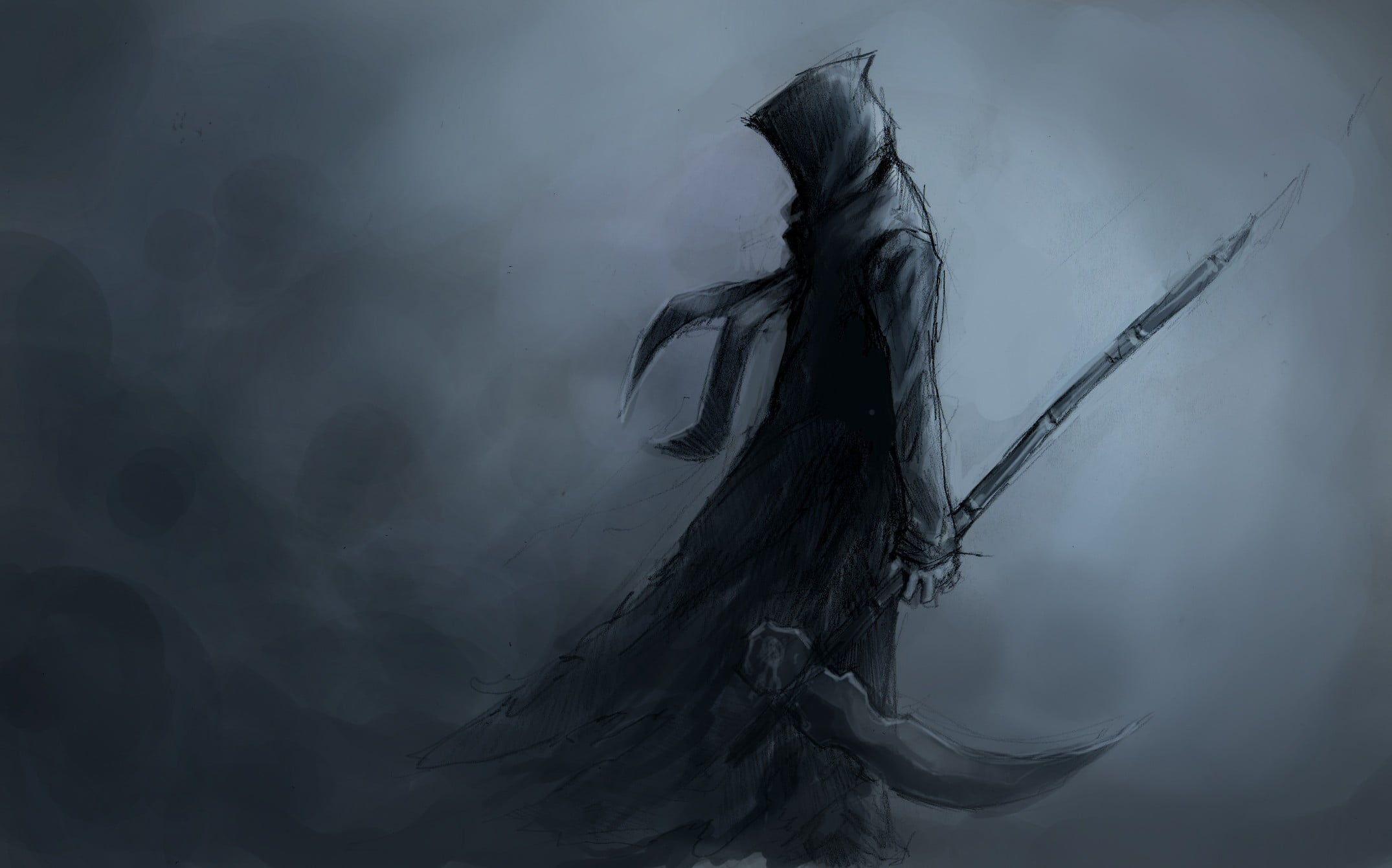 2150x1341 Grim reaper sketch, dark, warrior, hoods, sword HD wallpaper
