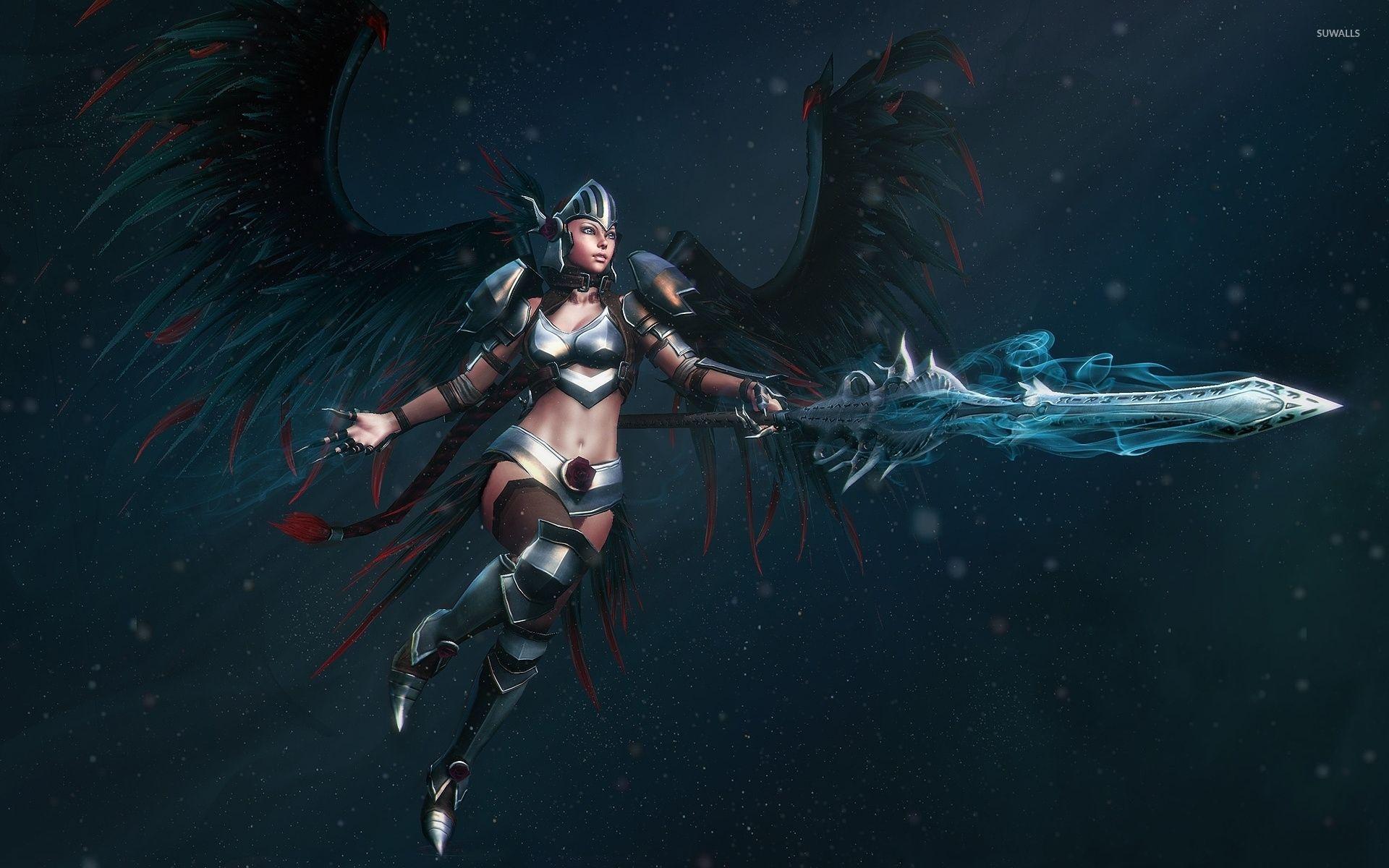 1920x1200 Angel warrior with black wings and a magical sword wallpaper