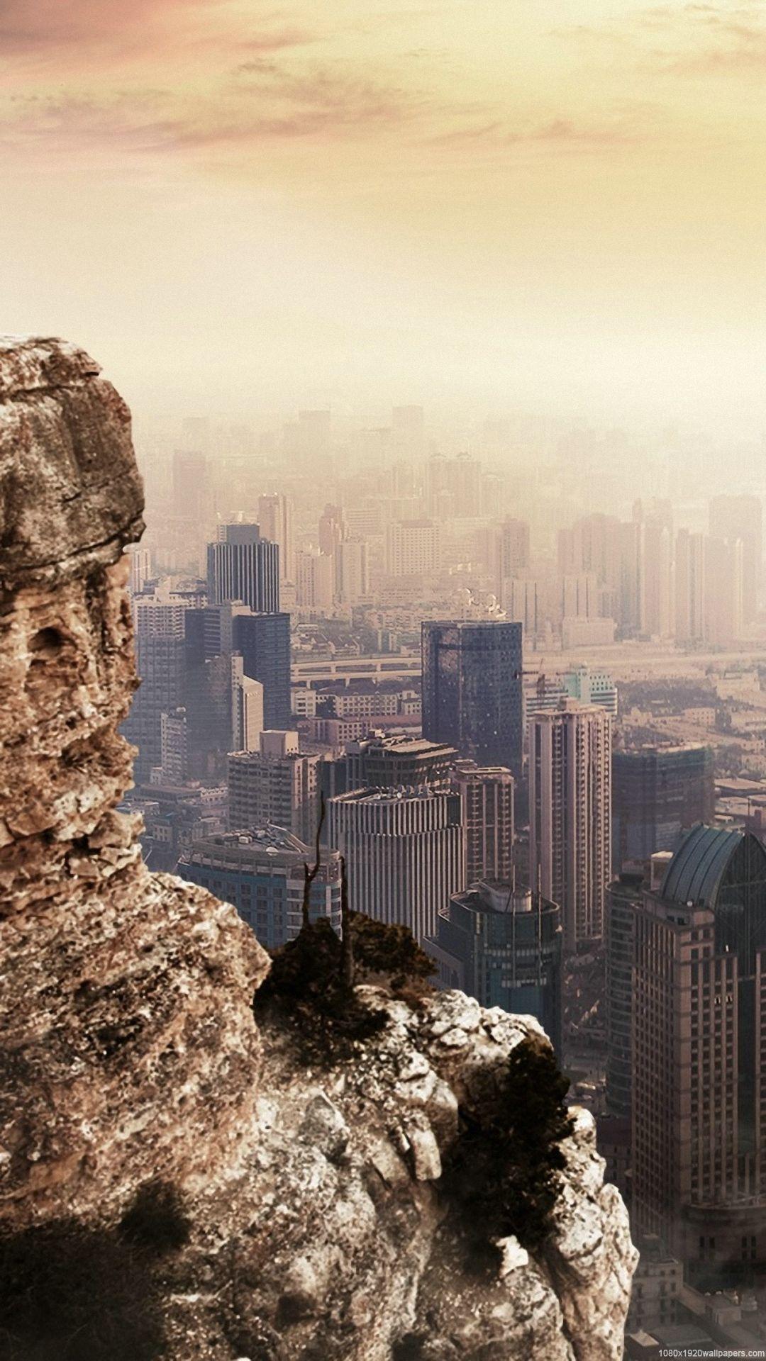 1080x1920 Mountain Sky City View Wallpaper HD
