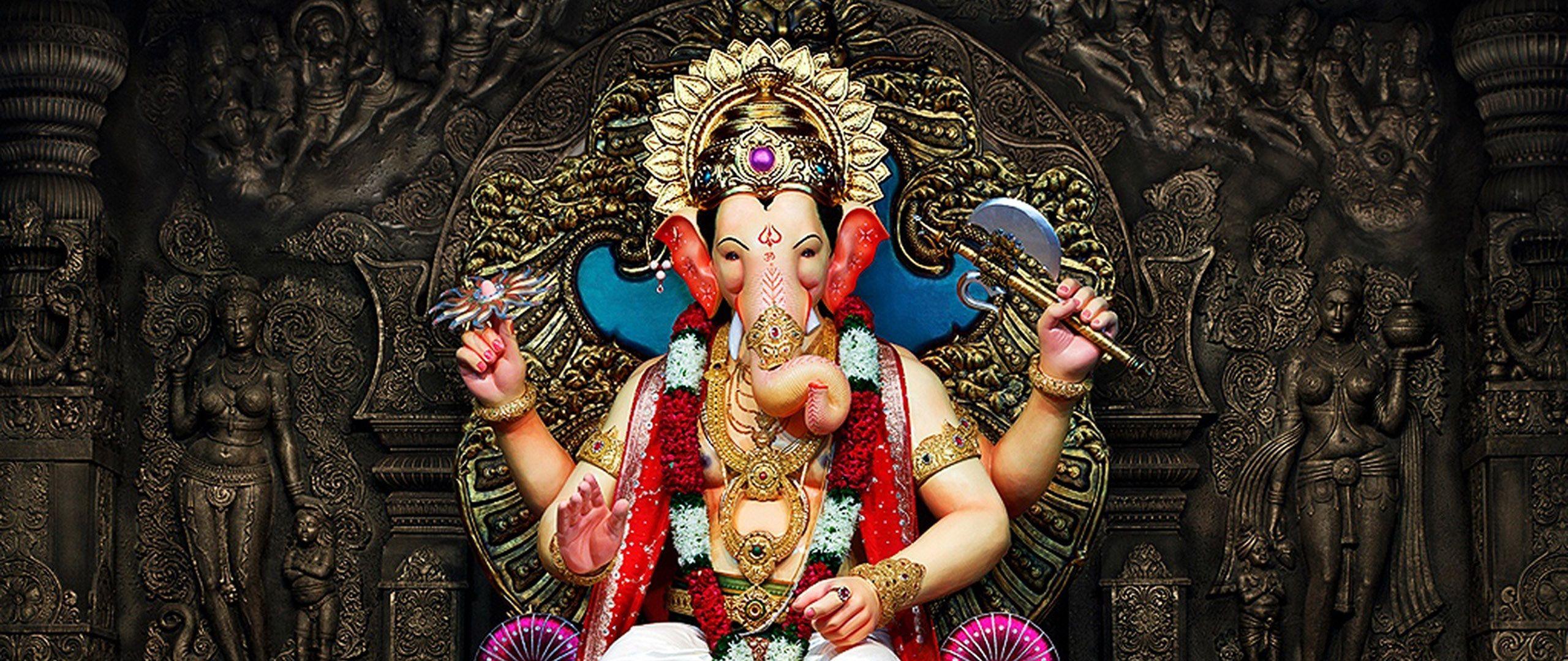 2560x1080 Lalbaugcha Raja Ganapati Ganesh Chaturthi HD Wallpaper