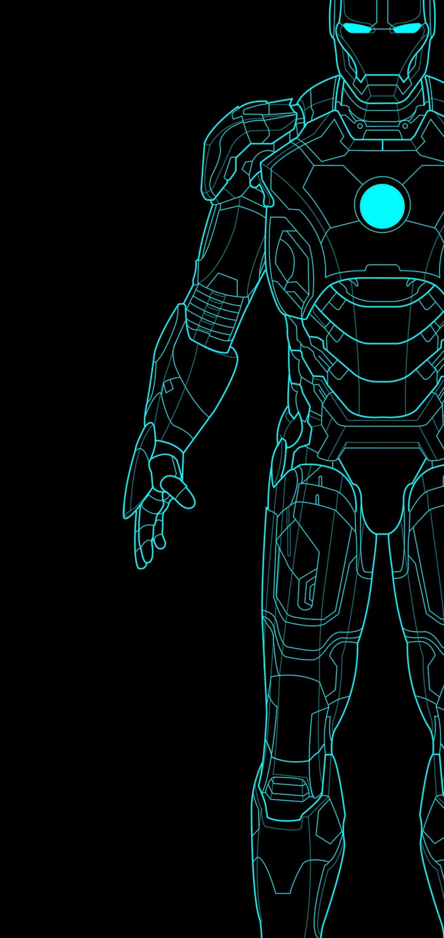 1440x3040 Neon Iron Man Outline Galaxy S10 Hole Punch Wallpaper