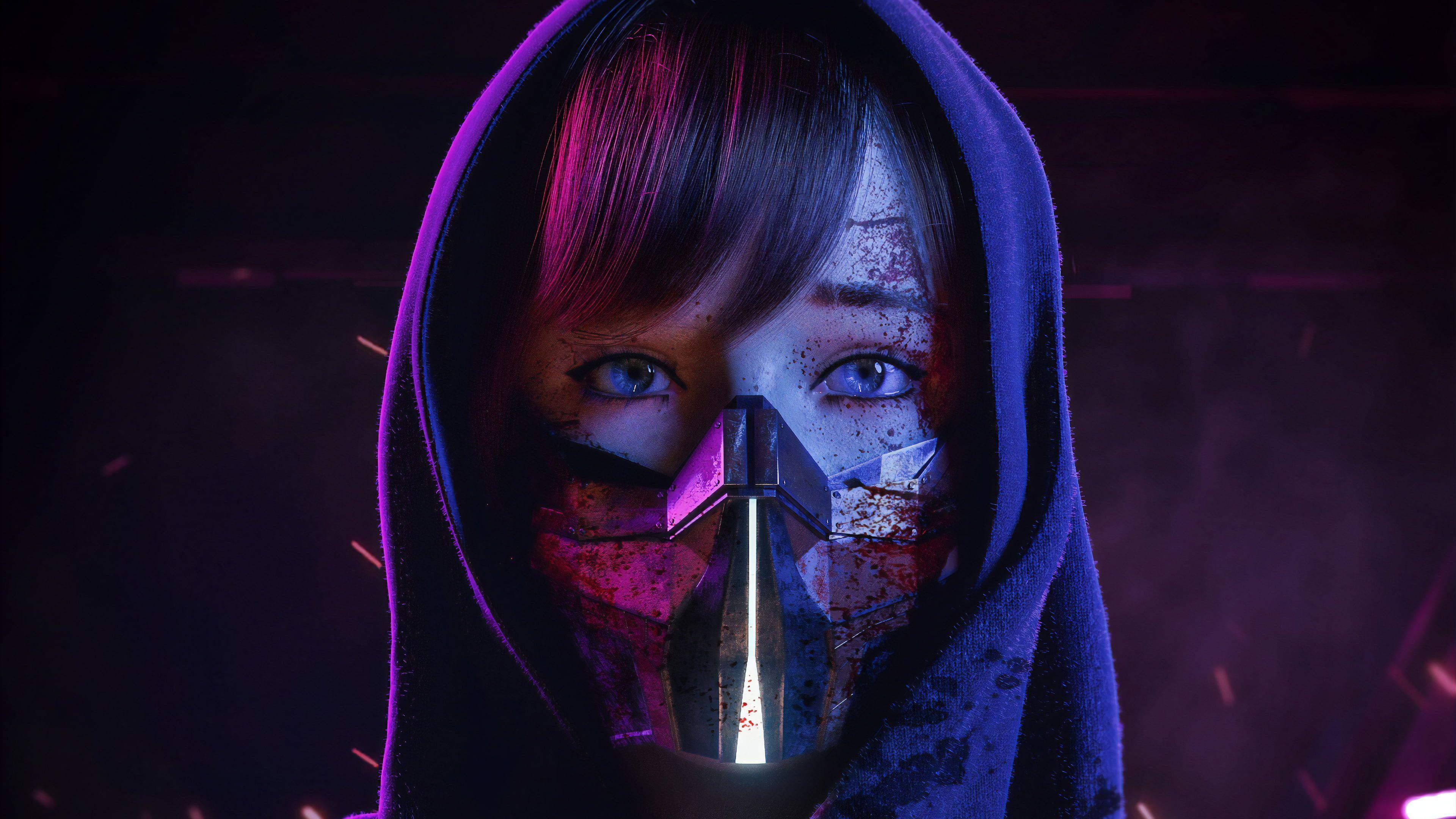 3840x2160 Neon light wallpaper, Cyberpunk girl .com